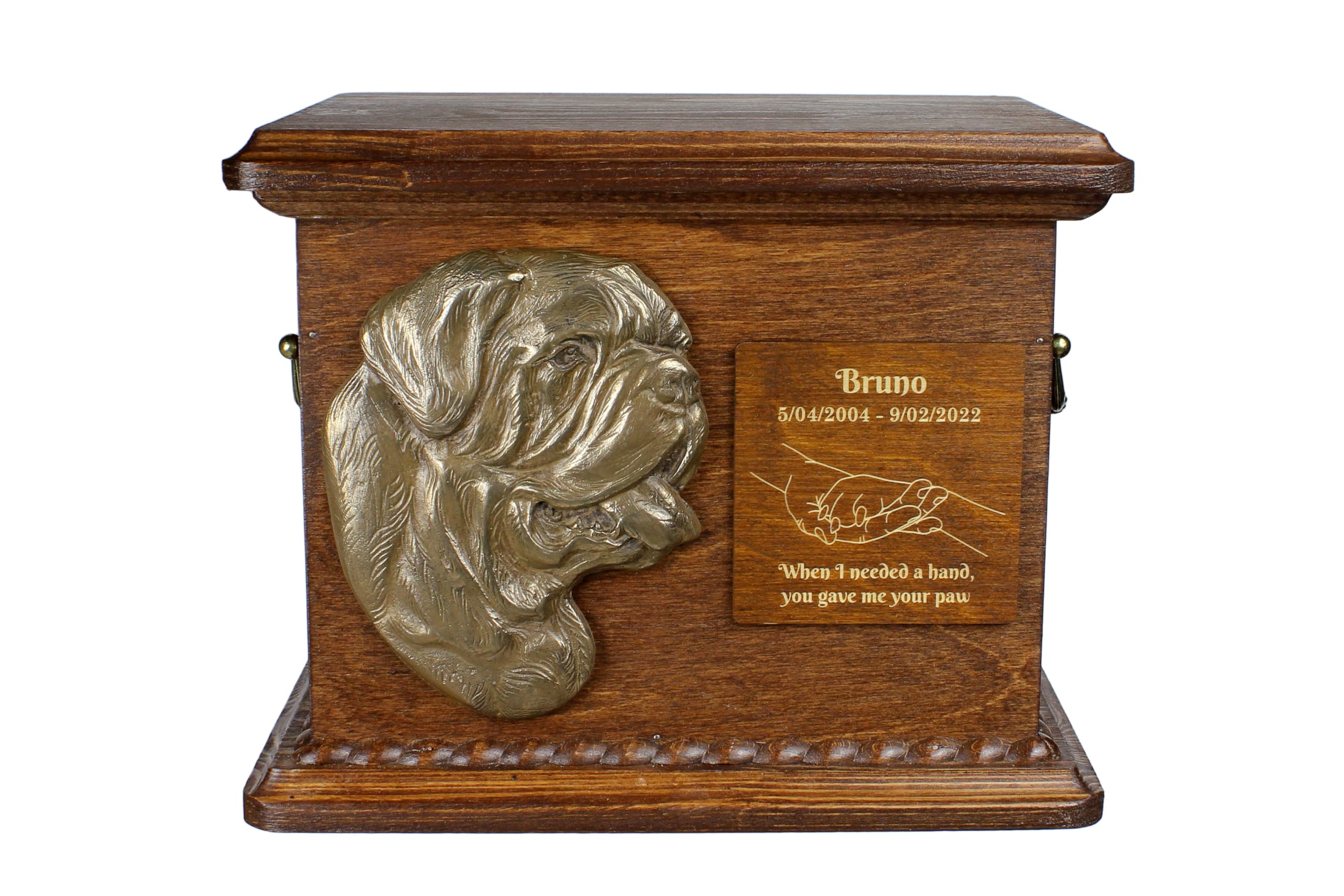 Art-Dog Urn for Dog Ashes - Handmade Memorial with Relief, Personalized Engraving, and Cold Cast Bronze Bust – Custom Pet Memorial Urn – 8.3x11.4x8.7” – Dogue De Bordeaux