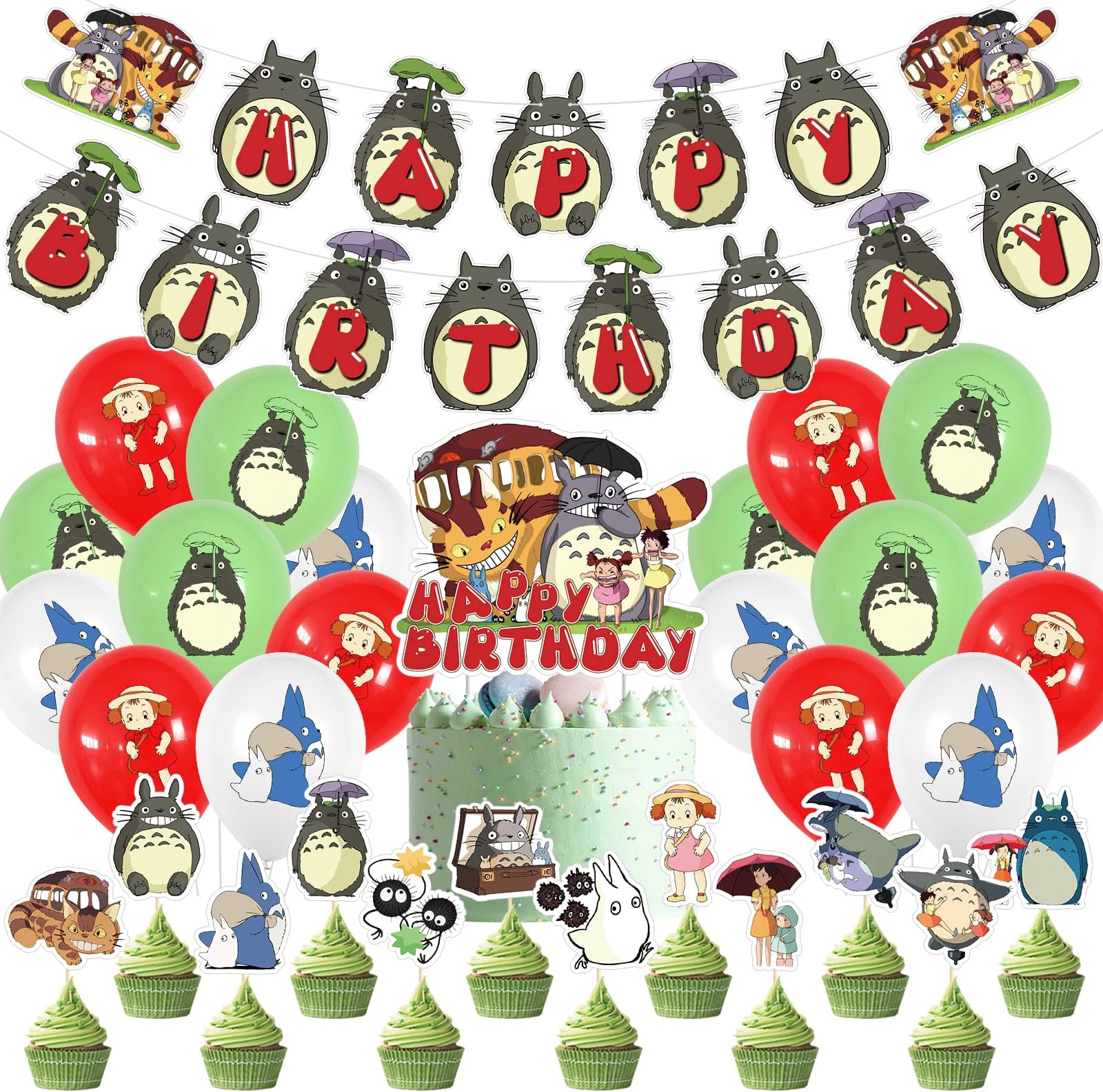 Studio Ghibli Birthday Party Supplies,Studio Ghibli theme birthday party supplies include Cupcake decoration, cake decoration, banner, balloons.