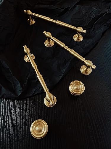 Miniatura 4 de Tirador de latón cepillado de 3.75 pulgadas para pomos de cajón de cobre, herrajes dorados para manijas de tocador (agujero a agujero de 3-34