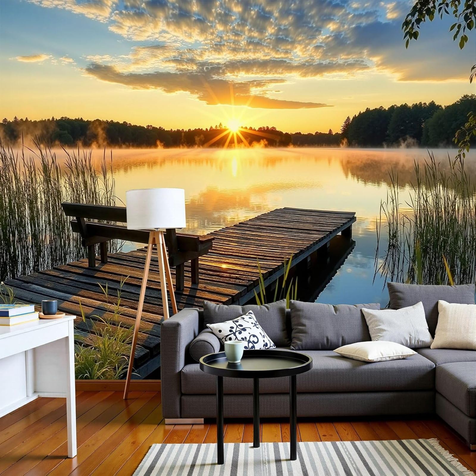 kfjhgbdshhj 3D Effect Photo Wallpaper Nature Lakes Non-Woven Poster Dense Reeds Trees Photo XL Blue Wall Living Room Bedroom Picture Wallpaper, 400cm x 280cm Stickers - Frameless Painting - Poster