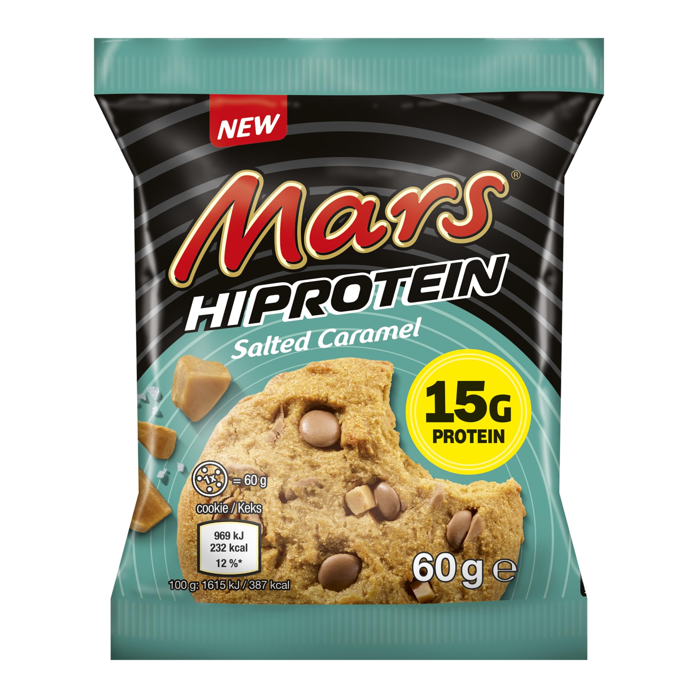 Mars – Cookie High Protein – Salted Caramel (12x60g) – 15g de protéines par cookie – Parfait après l’entraînement ou comme encas – Haute teneur en protéines – Faible en sucre – Saveur caramel salé