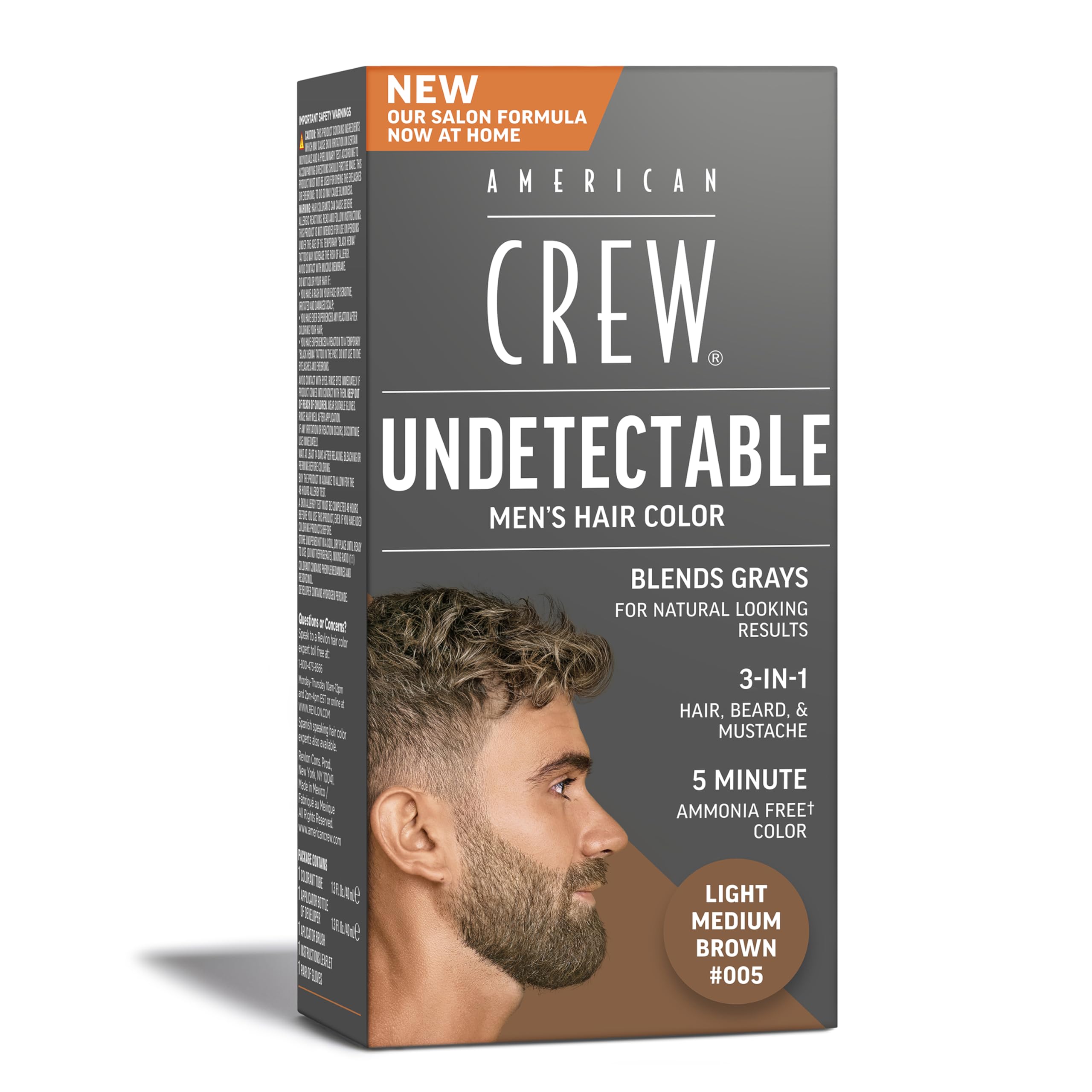 American Crew Undetectable Men's Hair Color |Light Medium Brown Demi-Permanent Hair Dye | Natural-Looking Gray Coverage for Men, 005 Light Medium
