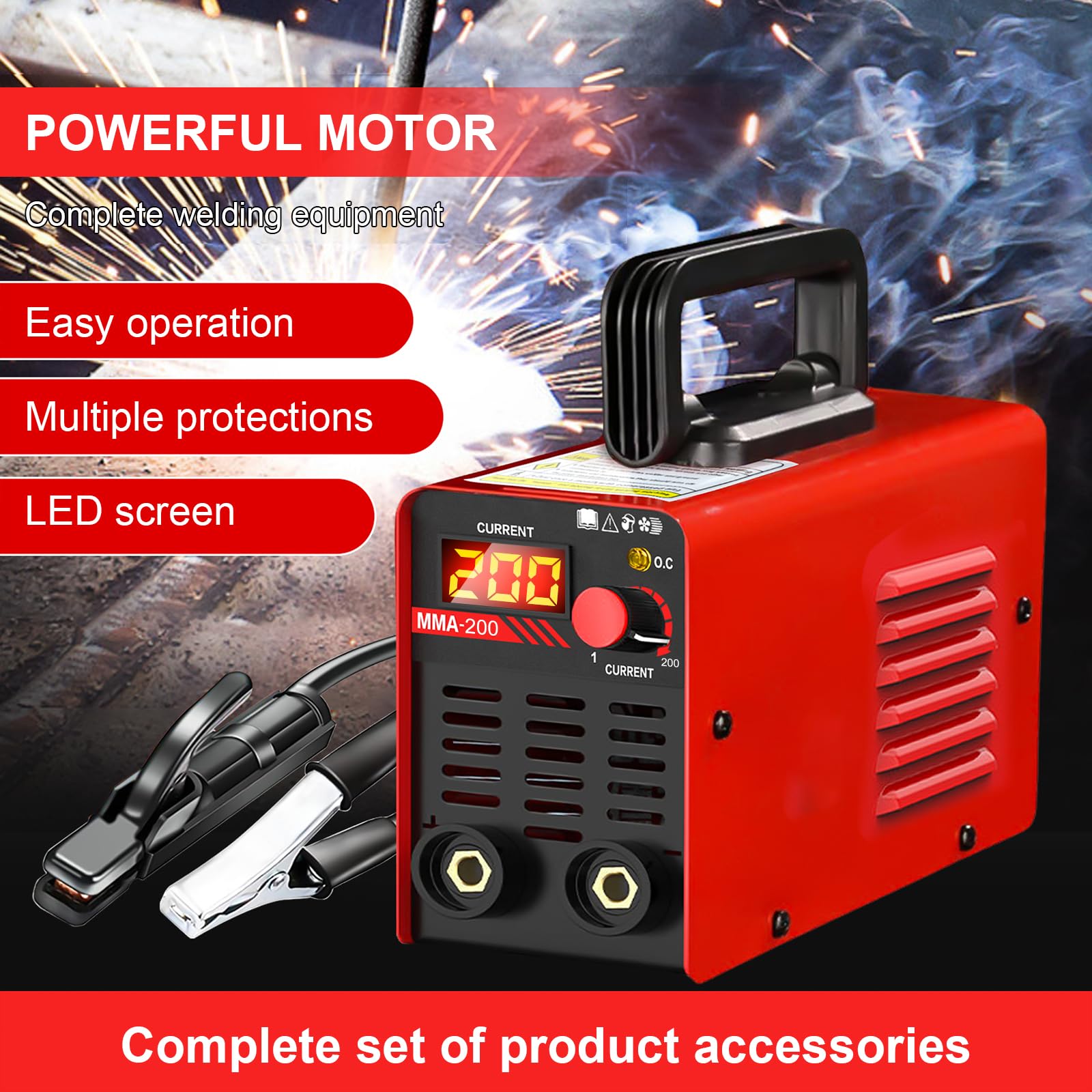 Máquina de Soldadura por Arco Portátil MMA 200, Máquina de Soldadura por Electrodo 200A, Mini Máquina de Soldadura MMA con Inversor IGBT, Pantalla LED, Antiadherente, Refrigeración Inteligente