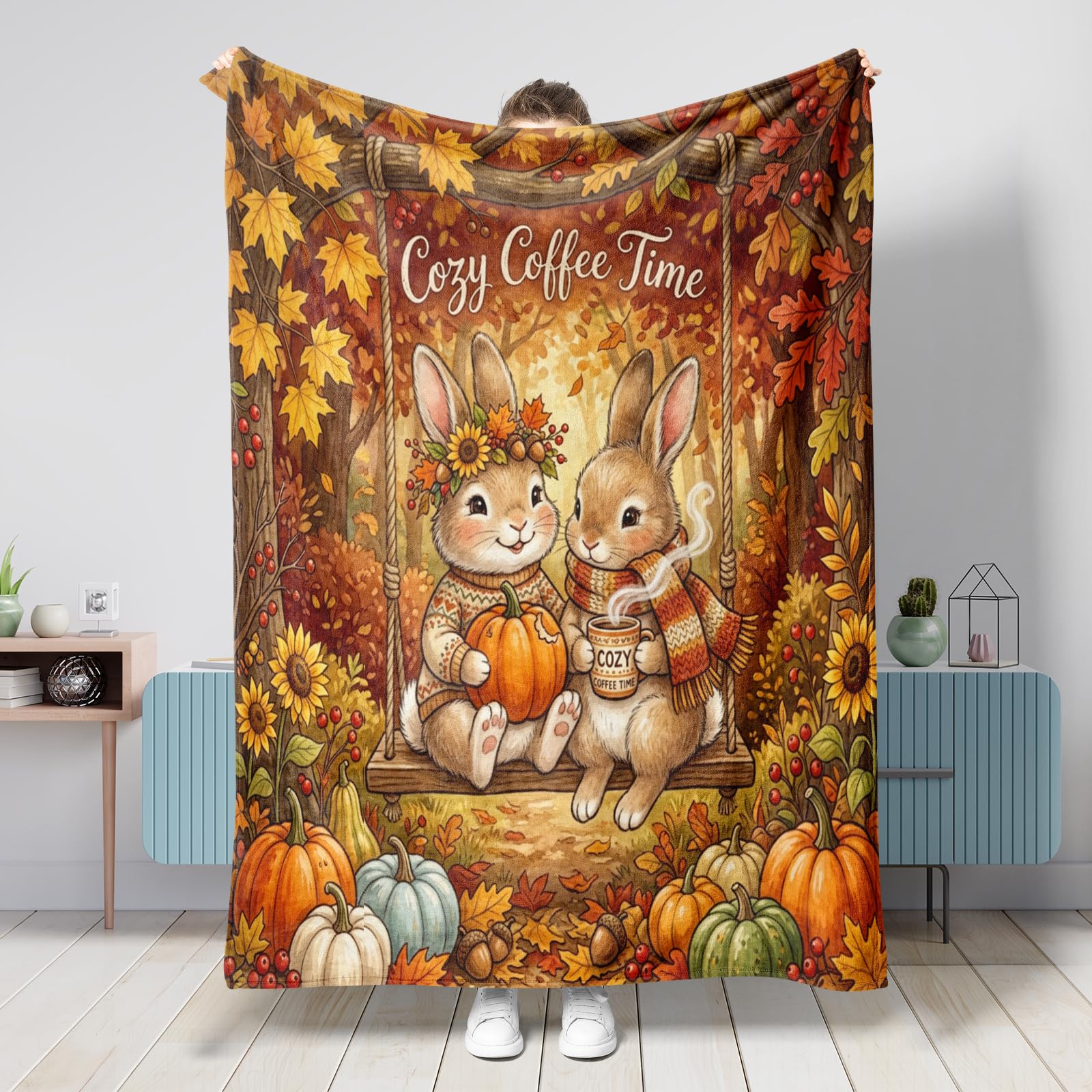 Couverture douce et confortable 152x203 cm motif citrouille pour canapé