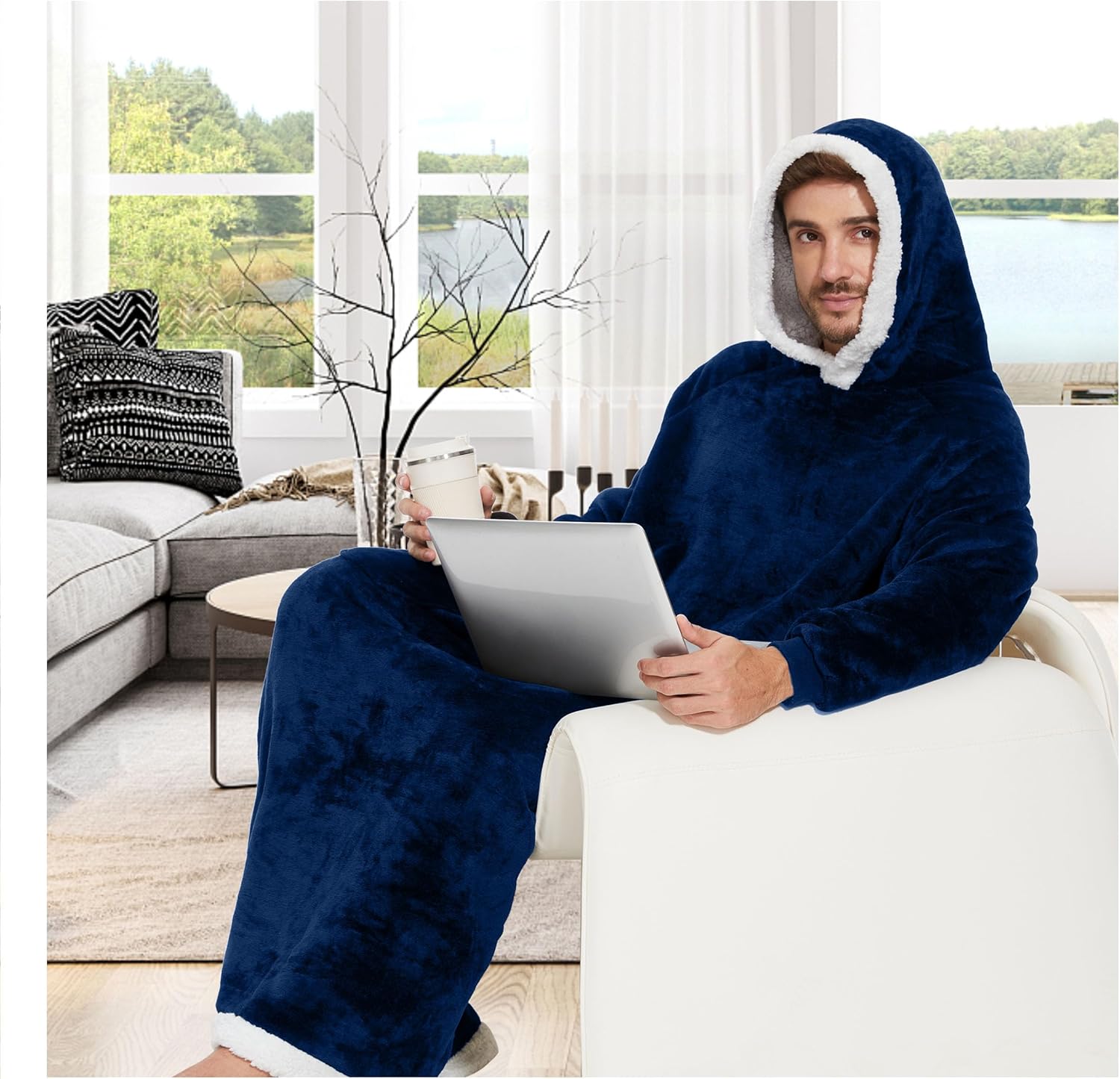 Wearable Blanket Hoodie for Adults Women Men,Oversized Soft Warm Sherpa Fleece Hoodie with Pets Giant Pocket - Image 6