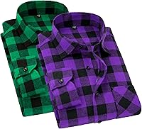 Cromoncent 2-Pack Men's Plaid Flannel Button-Down Shirts - Soft Cotton, Casual Comfort, Versatile Layering