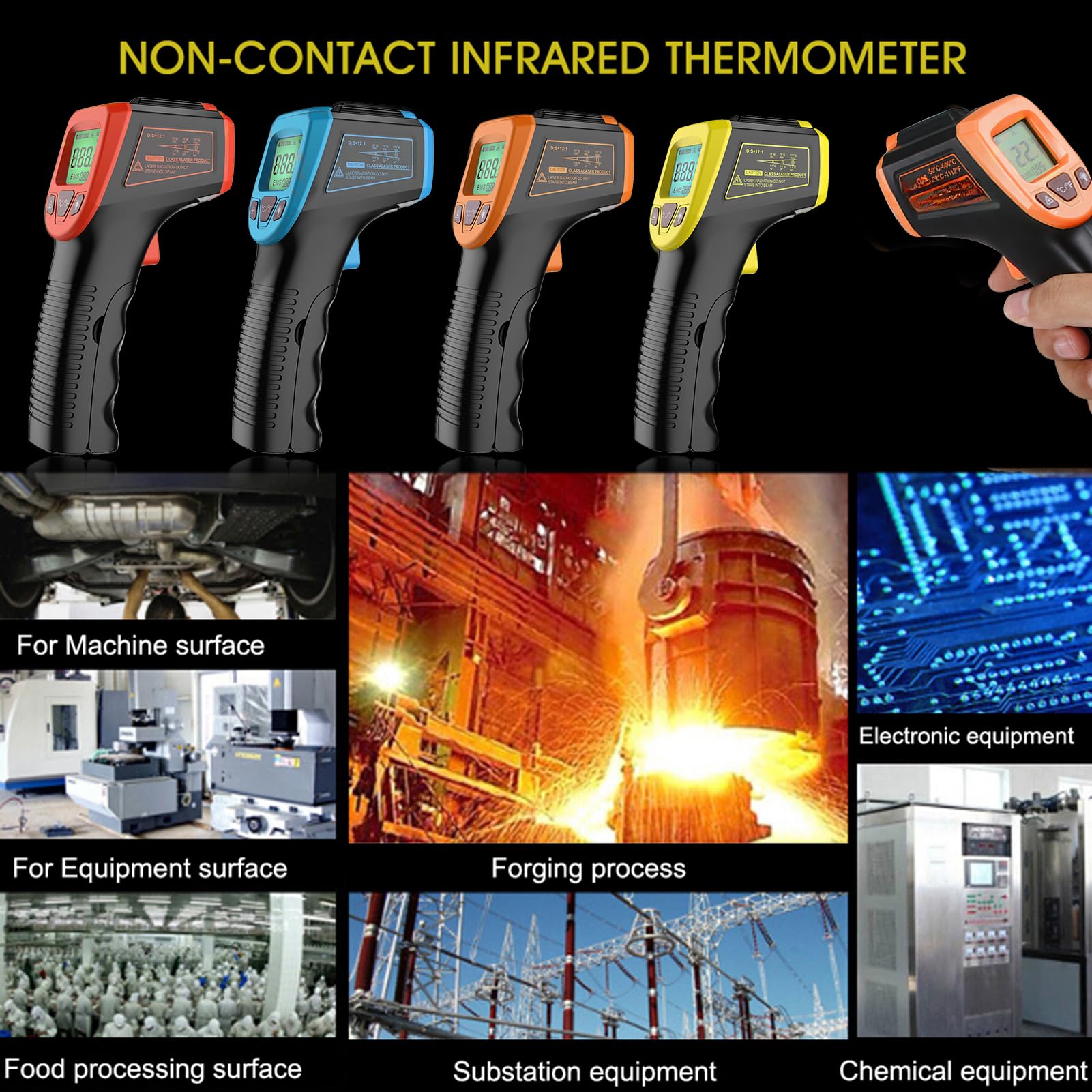 Termometro a infrarossi contatto zero digitale portatile con display LCD retroilluminato Emissività regolabile Gamma di temperature ampia Alta precisione per uso industriale
