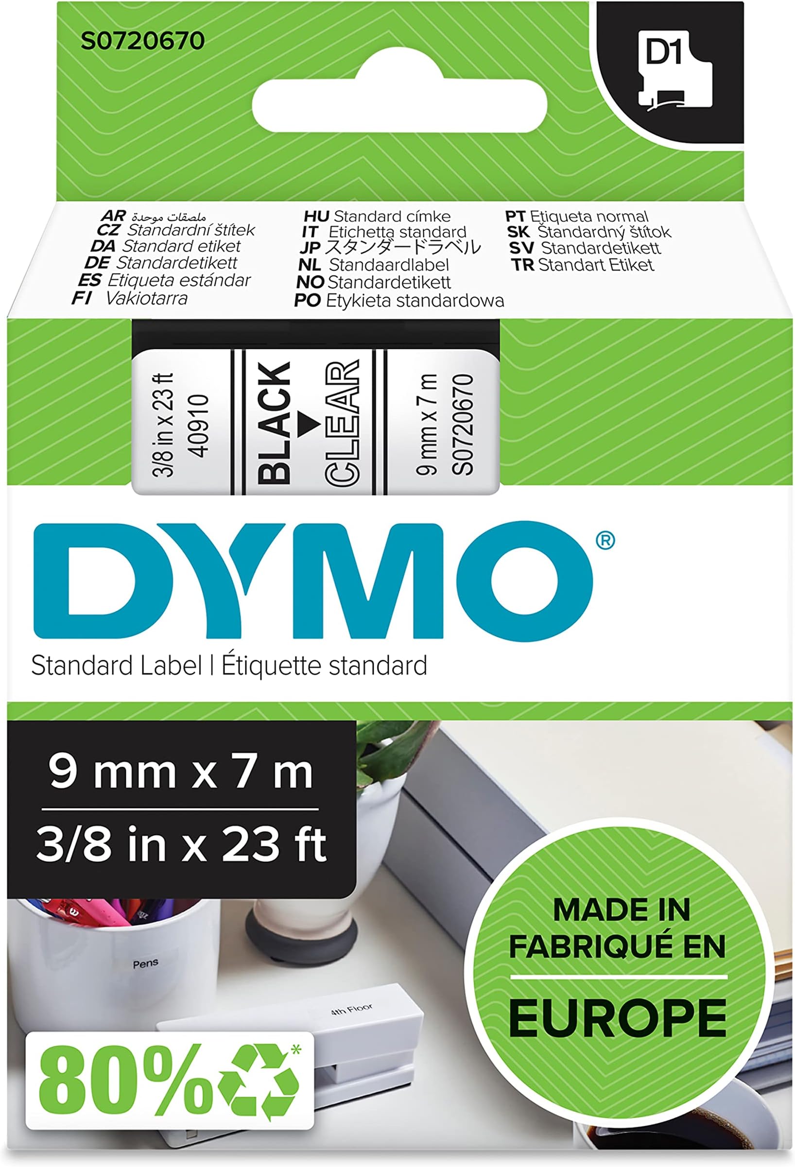 DYMO Authentic D1 Labels | Black Print on Clear Tape | 9 mm x 7 m ...