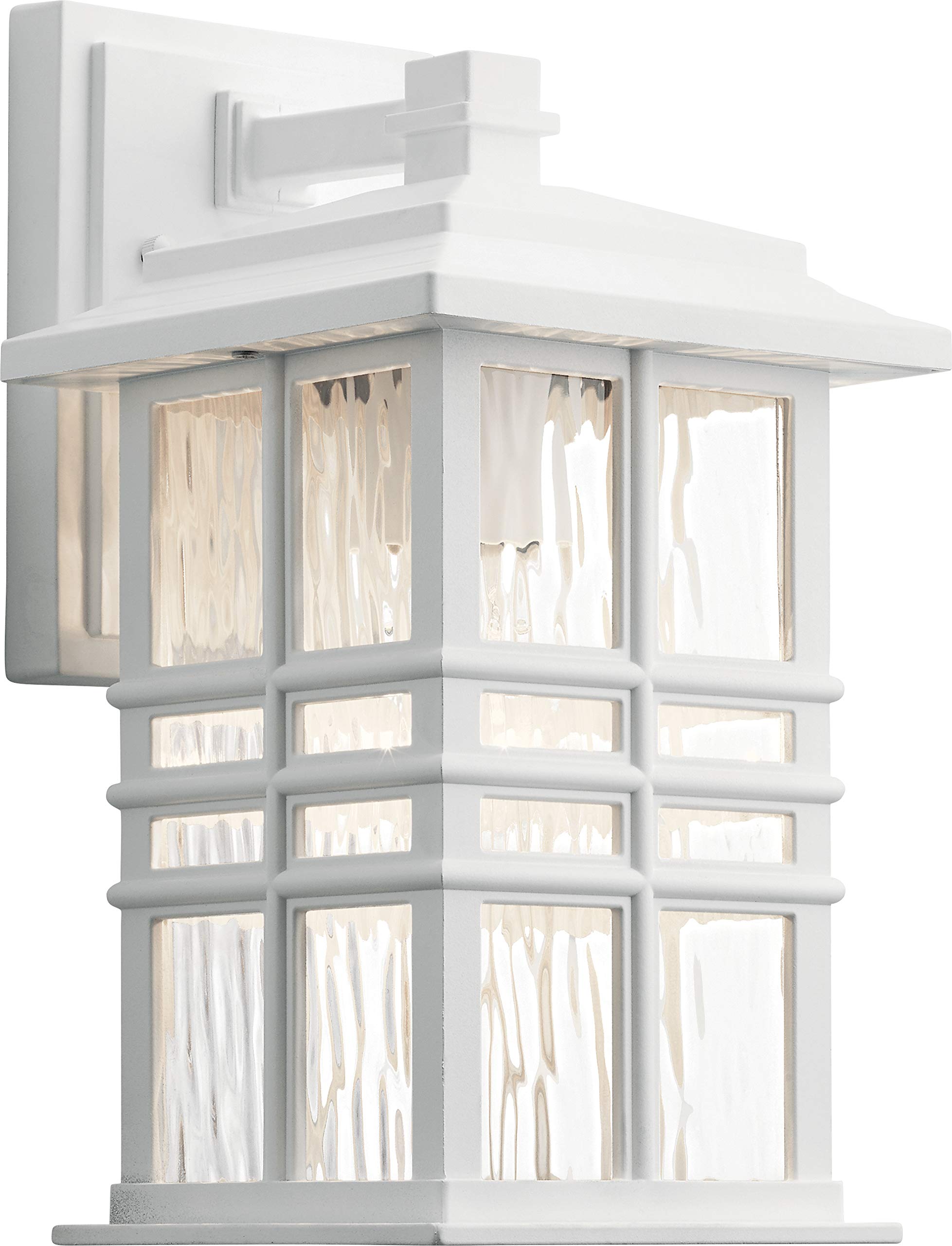 Kichler Beacon Square 12" Outdoor Wall Light in White, 1-Light Exterior Wall Sconce with Clear Hammered Glass, (12" H x 6.5" W), 49829WH