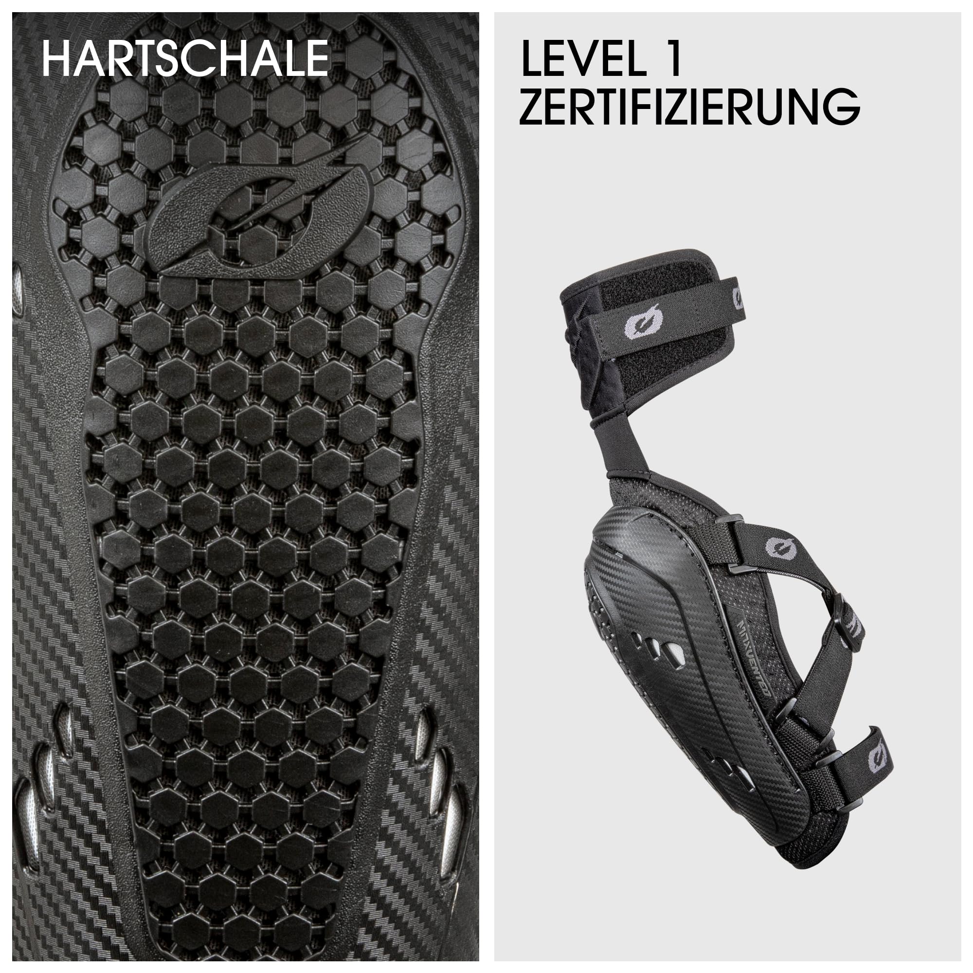 O'NEAL Kniebeschermer BMX Mountainbike Downhill | Carbon Look Plastic Shell, Ergonomische Vorm, Klittenband ® Riemen | Park FR Carbon Look Kniebeschermer | Volwassen | Zwart Wit | Maat S