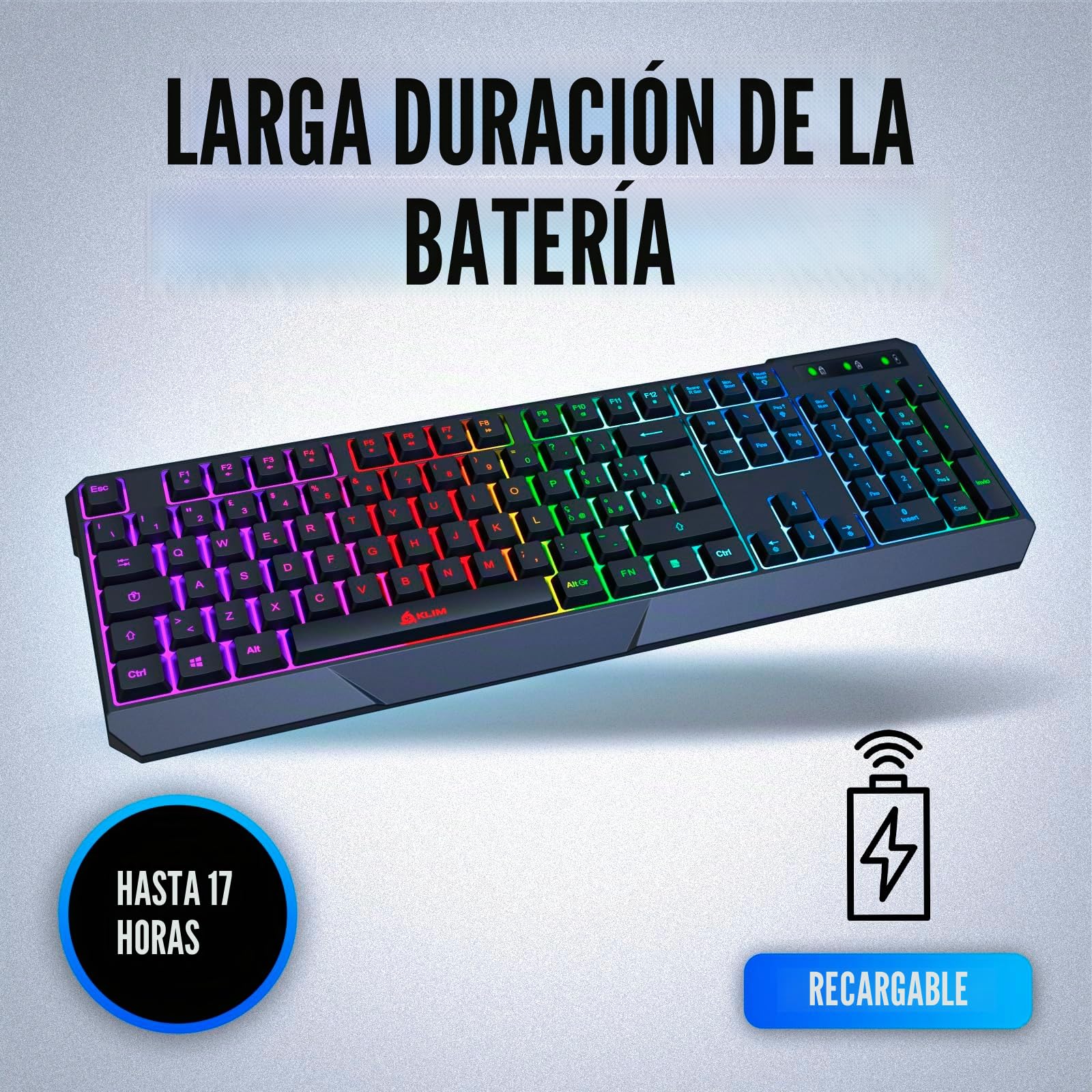 KLIM Chroma Teclado Inalámbrico Gaming en Italia Wireless – Alto Desempeño – Retroiluminación a Color Estilo Gaming – Teclado para Juegos PC PS4 [ Nueva Versión]