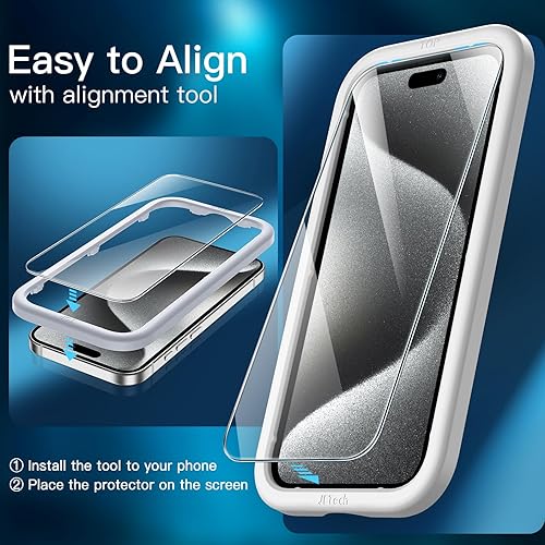 Miniatura 5 de JETech Protector de pantalla para iPhone 15 Pro de 6.1 pulgadas con protector de lente de cámara, herramienta de fácil instalación, película de