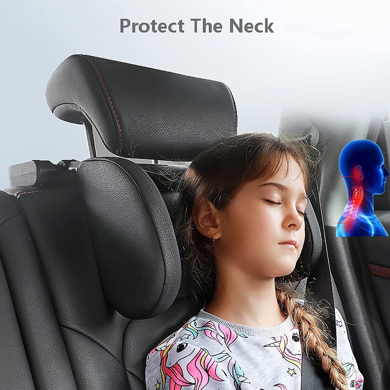 Voiture Oreillers Voyage avec Boîte De Rangement, Repose Tête Voiture pour Cale Nuque, Cale Tete Enfant Voiture Réglable, Appuie Tete Voiture Enfant avec Crochet Et Support De Téléphone