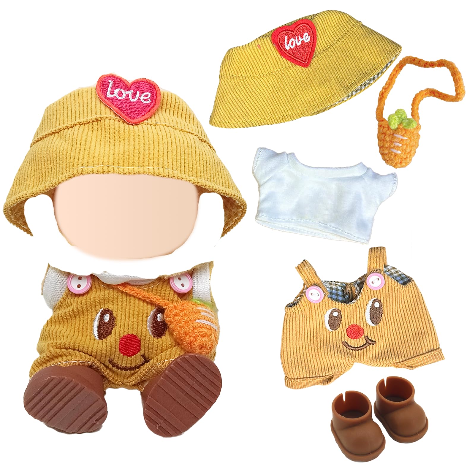 Ropa Para Muñecas De Peluche De 17 Cm Estilo Labubu, Incluye Peto, Camiseta, Sombrero De Pescador, Bolso De Zanahoria Y Zapatos, Muñeca No Incluida