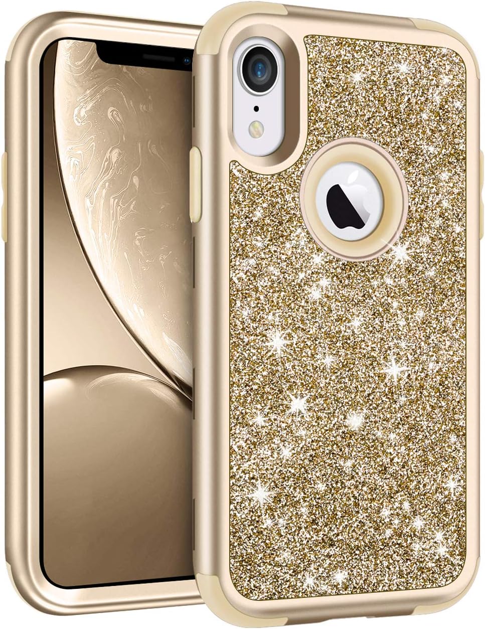 Vofolen Bling Case for iPhone XR Case iPhone 10R Cover Glitter Full-Body Protection Heavy Duty Hybrid Protective Hard Shell Silicone Rubber Armor with Front Bumper for iPhone XR 10R Gold