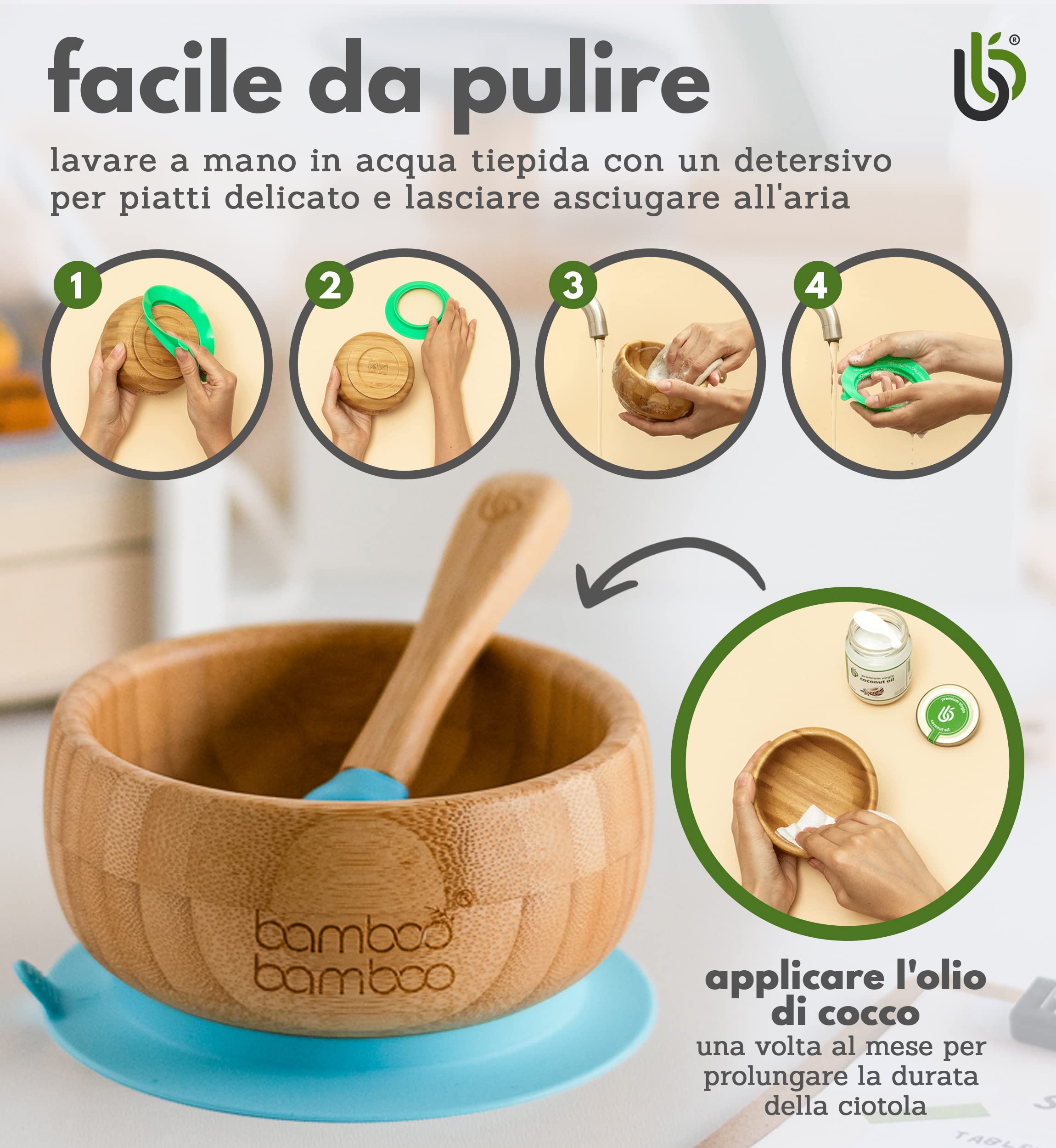 bamboo bamboo Ciotola Baby & Cucchiaio Set, Ciotole Svezzamento, Ciotola Ventosa con Anello Silicone, Ciotole Toddler con Cucchiaio Baby, Ciotola per Bambini da 6 Mesi (Blu)