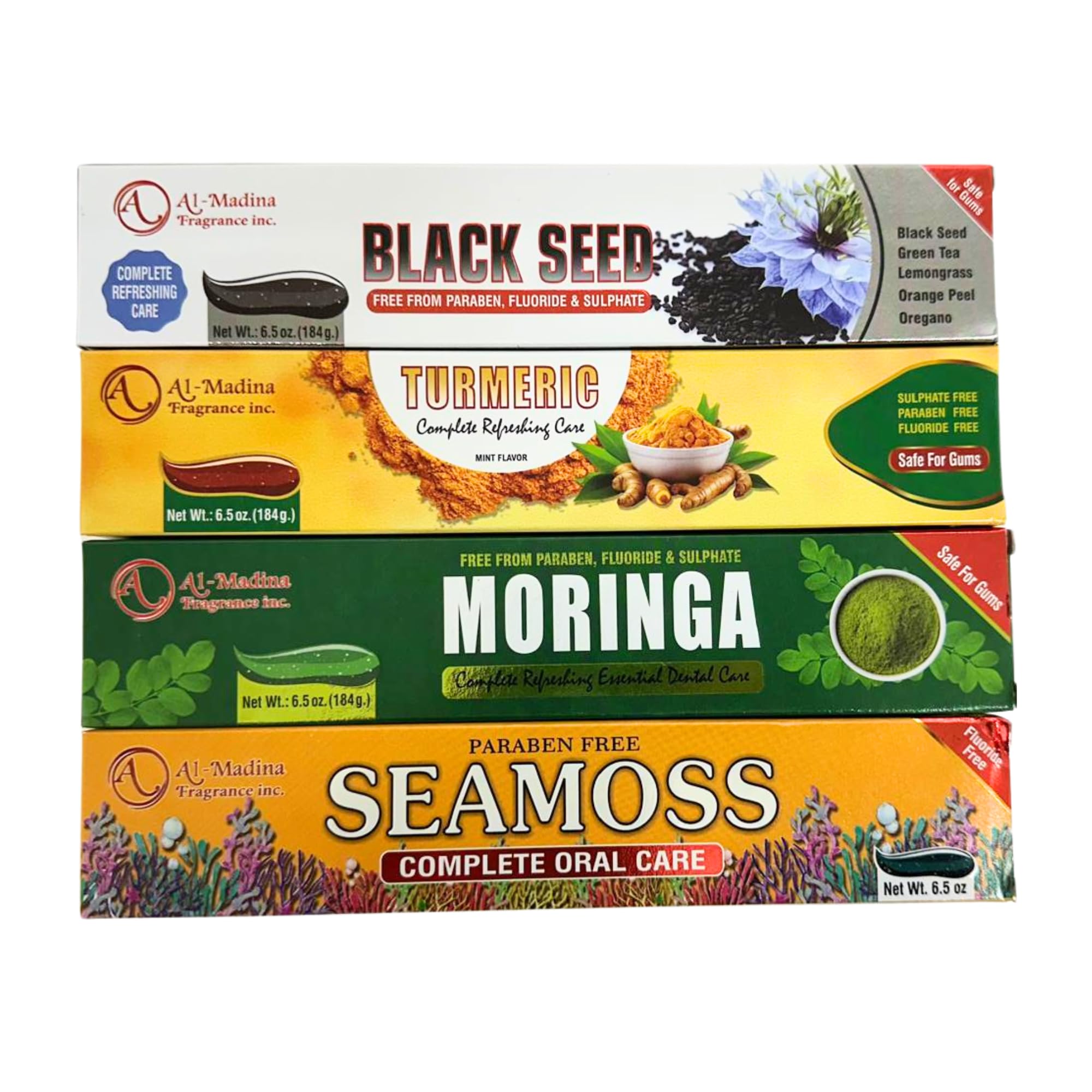 Ultimate Natural Toothpaste Combo – Seamoss, Black Seed, Turmeric & Moringa – Fluoride-Free & Paraben-Free – Gentle on Sensitive Teeth – Deep Clean & Fresh Breath – Pack of 4 Herbal Tubes