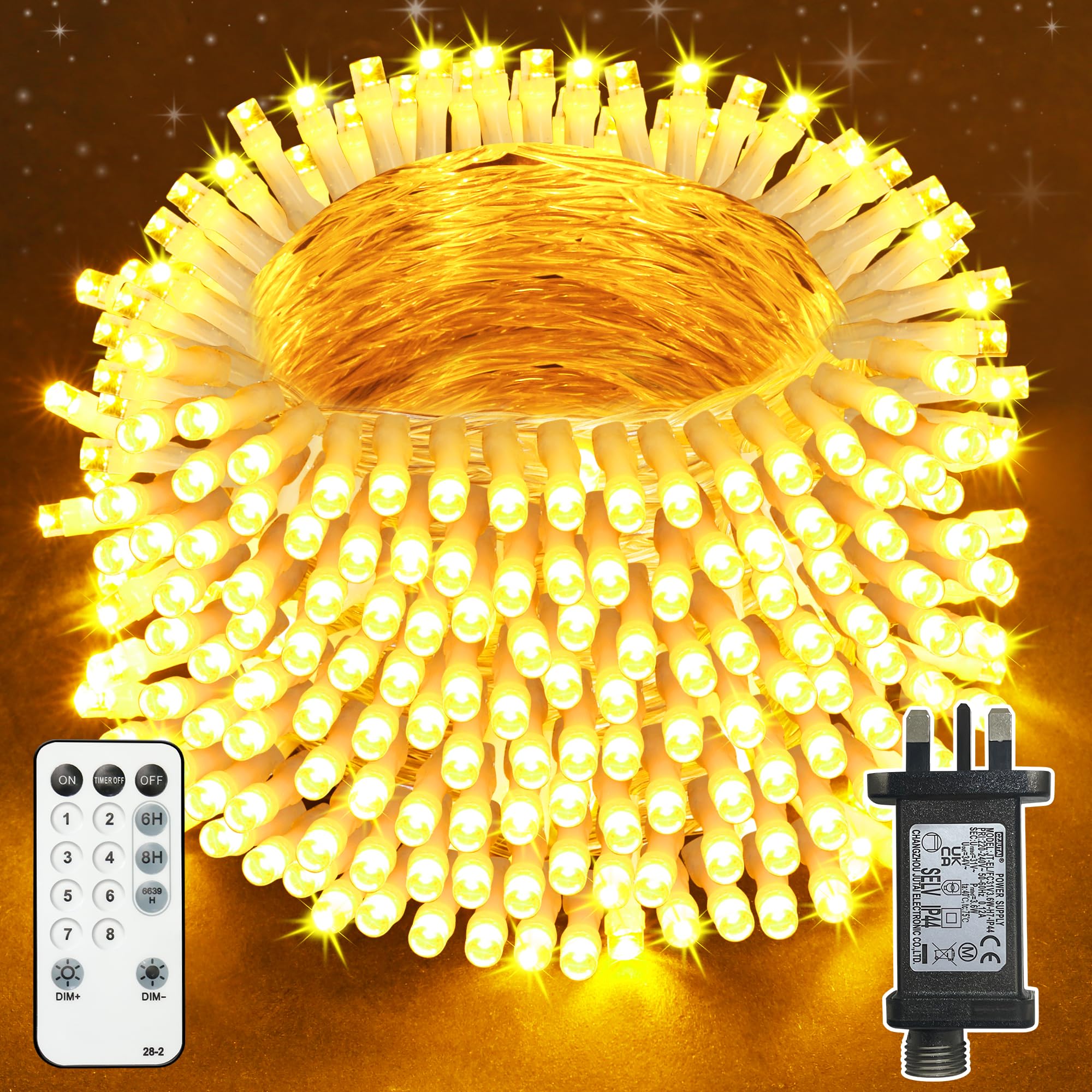 Lighprenix Christmas Tree Lights Outdoor, 20M 200LEDs Xmas Fairy Lights Mains Powered with 8 Modes/Timer/Remote