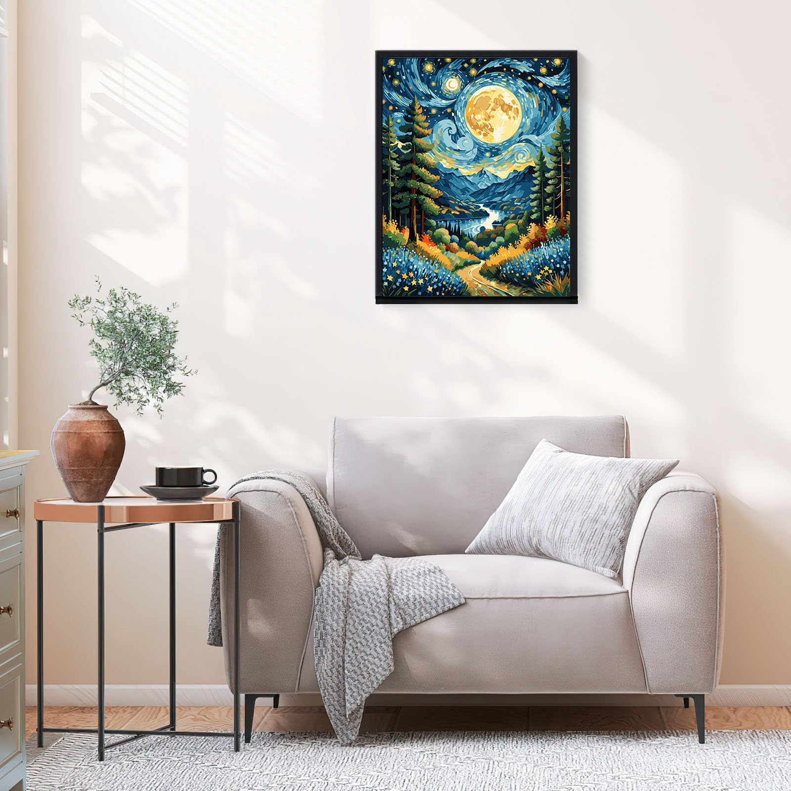 EFOTIML Kit Peinture Par Numéros 2 Toiles 16x20″ – Lever De Soleil Lune Étoiles Montagne – Pour Adultes Débutants Et Enfants 8-12 Ans – Peinture Acrylique Sans Cadre
