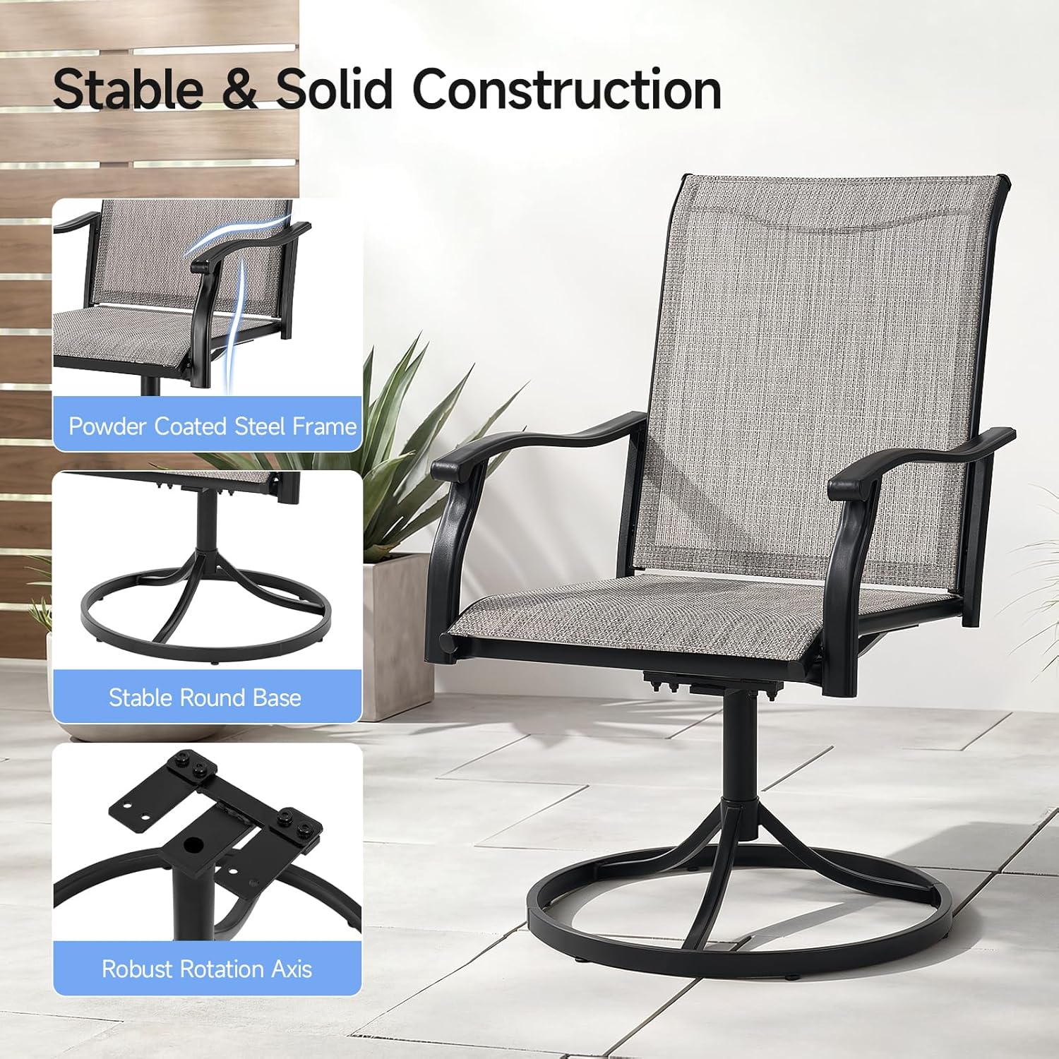 Outdoor Swivel Dining Chairs Set of 2, Textilene Patio Swivel Chair All Weather Outdoor Dining Chairs 360 Degree Rotating Metal Patio Rocking Chair for Lawn, Porch, Garden, Backyard, Poolside