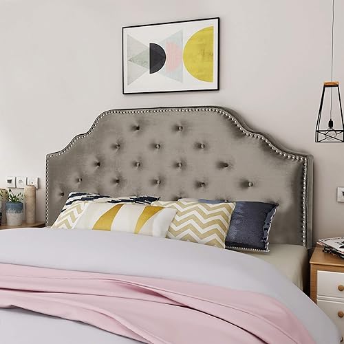 Miniatura 2 de Christopher Knight Home Silas - Cabecera de terciopelo, tamaño Queen  Matrimonial, color gris