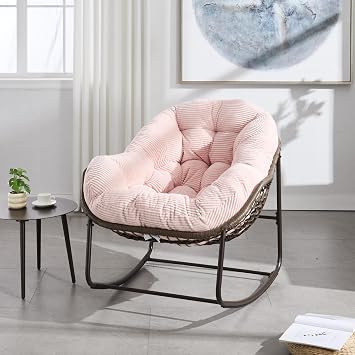 Vinsetto Outdoor Rattan Rocking Chair, Hand-Woven Recliner with Padded Cushion, Ergonomic Design, Steel Frame, 43.7" D x 37.2" W x 31.5" H, Pink