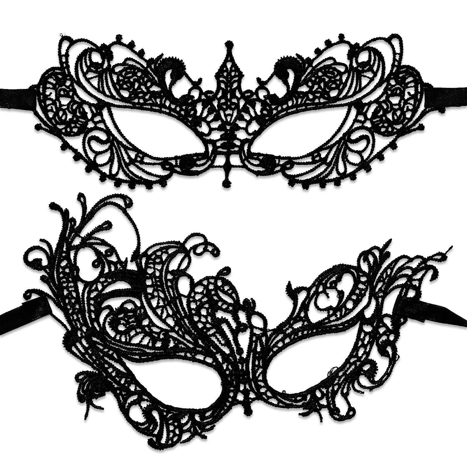 CYMYGS 2 Pcs Black Lace Masquerade Mask for Women Lady Girl Eye Mask for Masquerade Ball