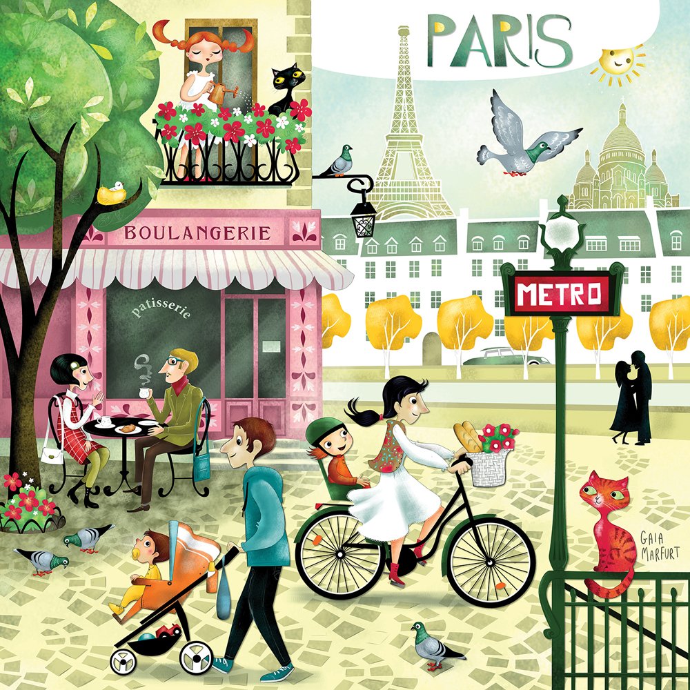 Happy Spaces Kids Wall Art Canvas Print: Paris by Gaia Marfurt (50 x 50 x 2 cm)