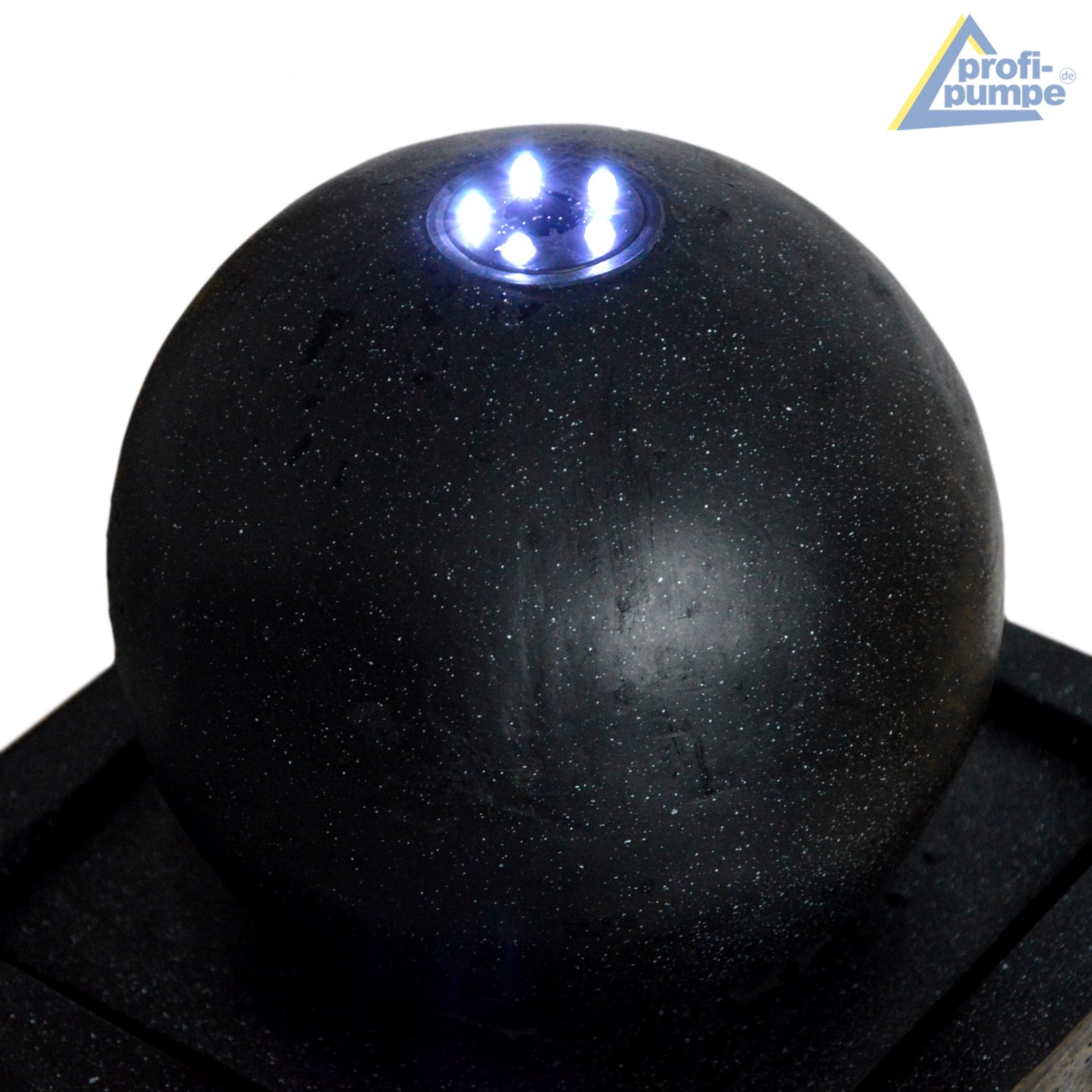 Fontaine Extérieure Solaire Autonome 5 W avec LED - Sphère Granit Noir sur Pied - 75 cm