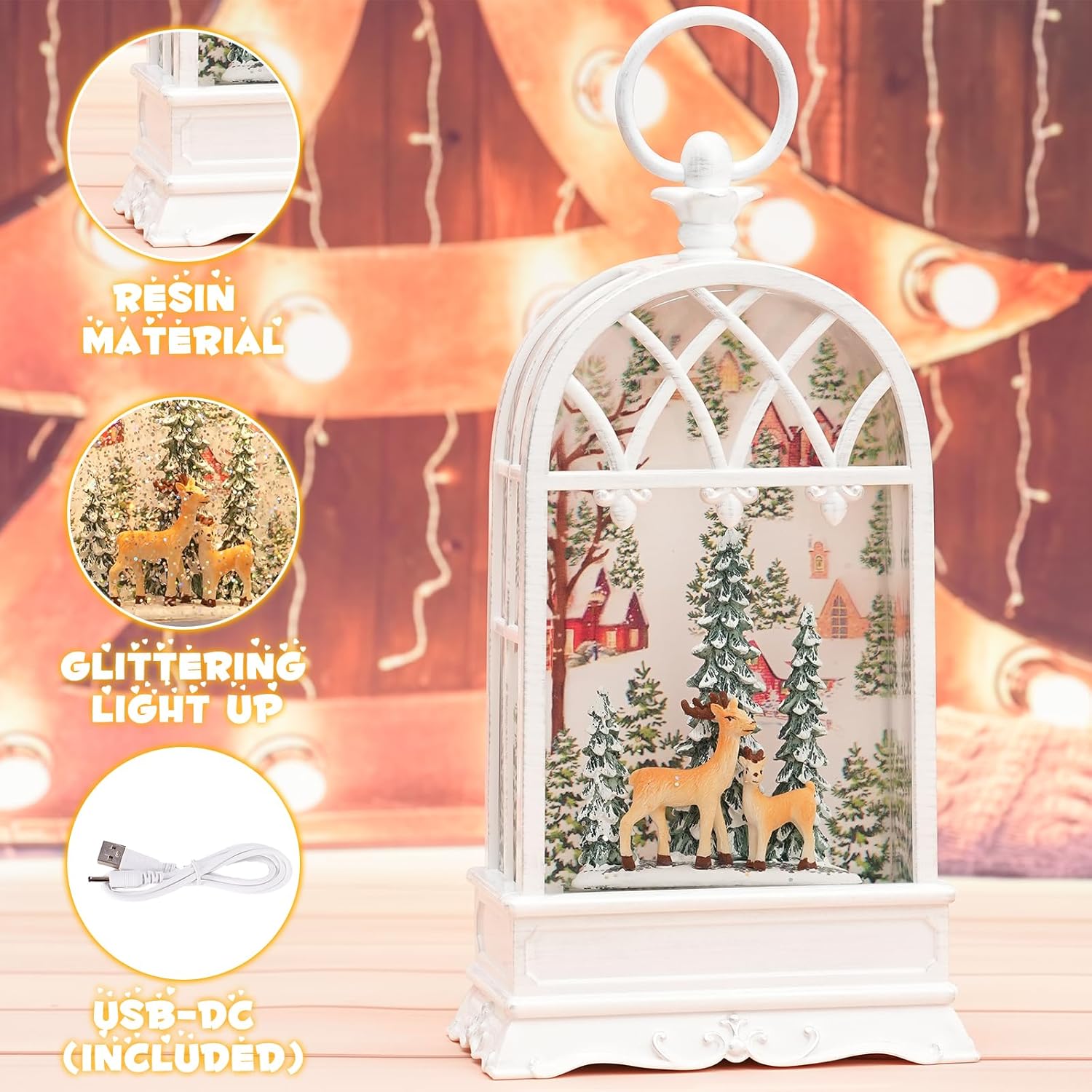 Snow Globe Christmas with Elk, Lighted Christmas Snow Globes with Timer, Swirling Musical Glittering Snow Globes Lantern for Christmas Decoration(Elk) - Image 3