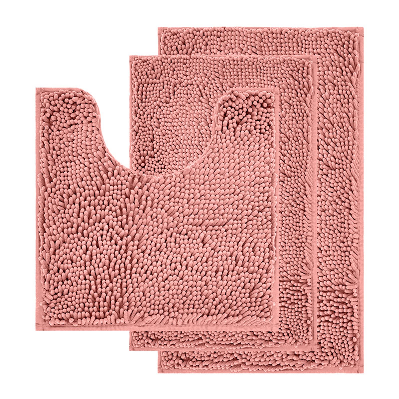 Tsophreniq 3pcs Bathroom Rugs Set Chenille Bath Mats Super Absorbent Shaggy Nonslip Toilet Mat for Tub Shower Foot Pad Carpets Bathroom