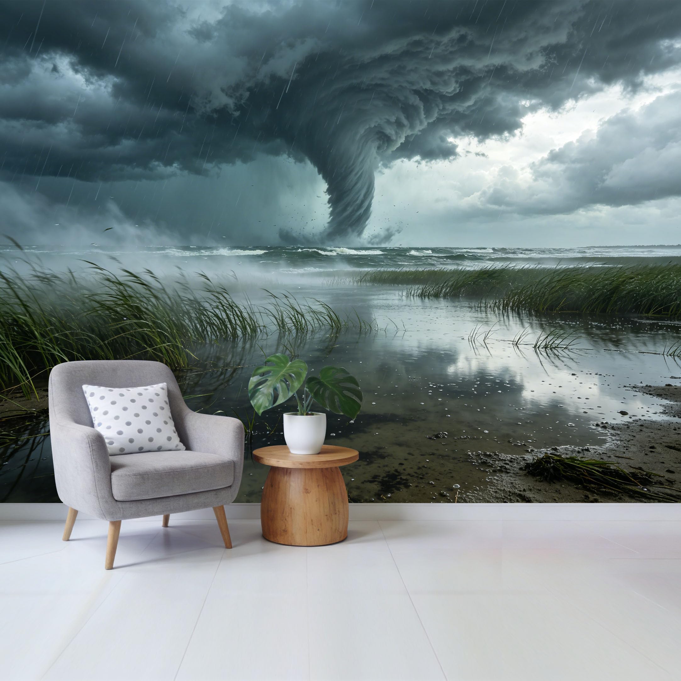 Custom Size Wall Mural Dramatic Ocean Storm Tornado Landscape Removable Self Adhesive Fabric Home Wall Decor for Living Room Bedroom Bathroom