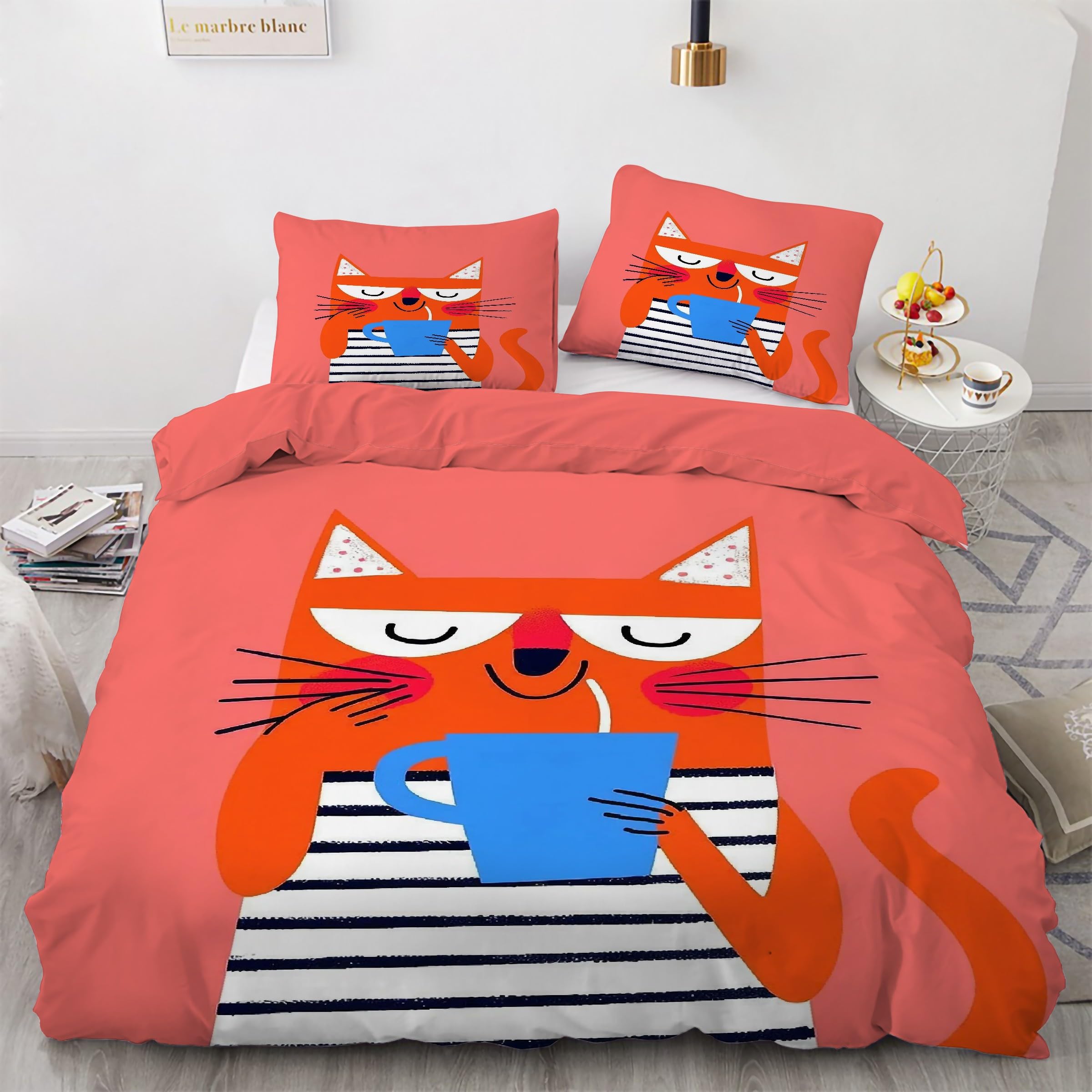 Housse de couette 90x190 chat avec fermeture éclair pour éviter la couette qui glisse