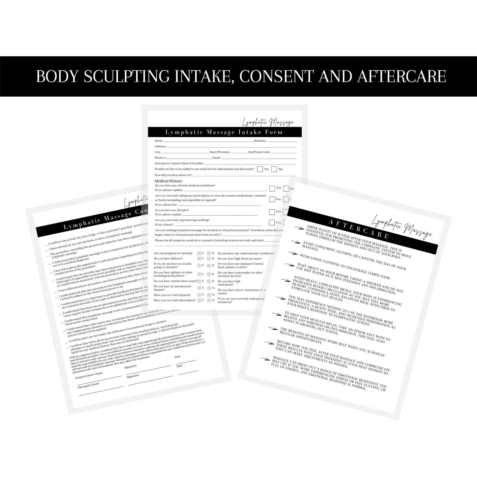 Lymphatic Massage Intake, Consent, and Aftercare Form 75 Pack 8.5 x 11 Lymphatic Massage Intake, Consent, and Aftercare Form 75 Pack 8.5 x 11