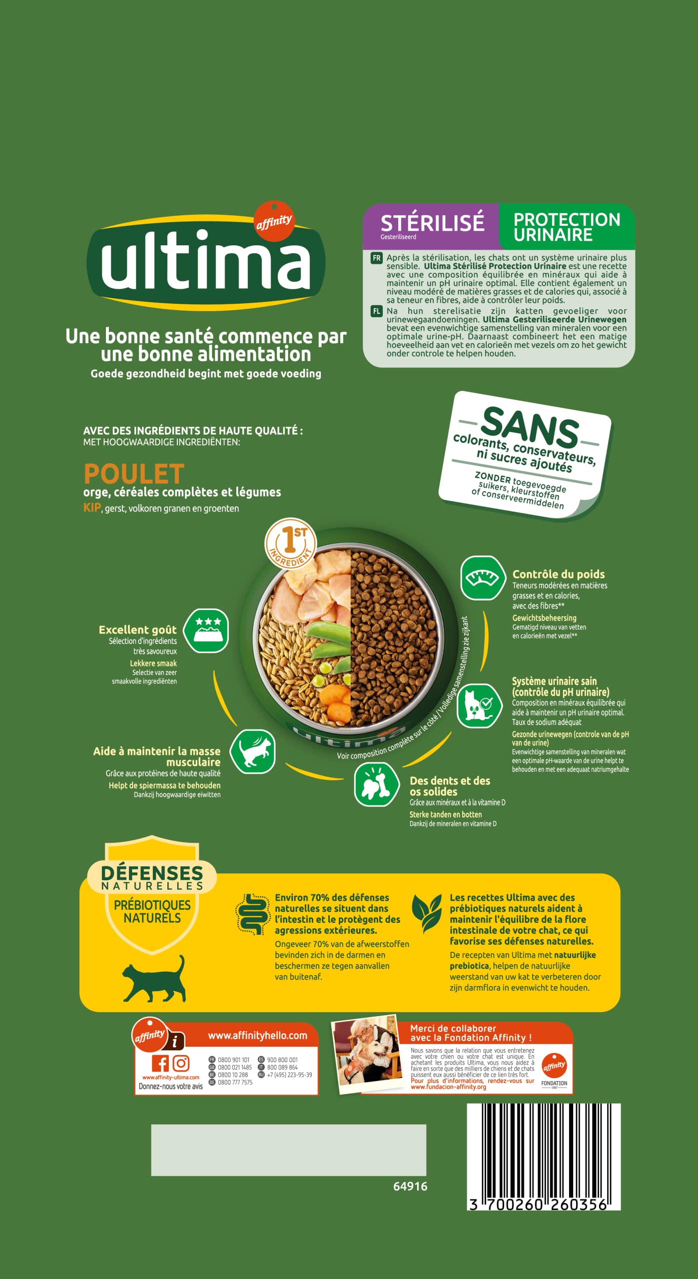 Ultima Croquettes pour Chat Stérilisé Protection Urinaire avec du Poulet - Pack 8 x 1,5kg