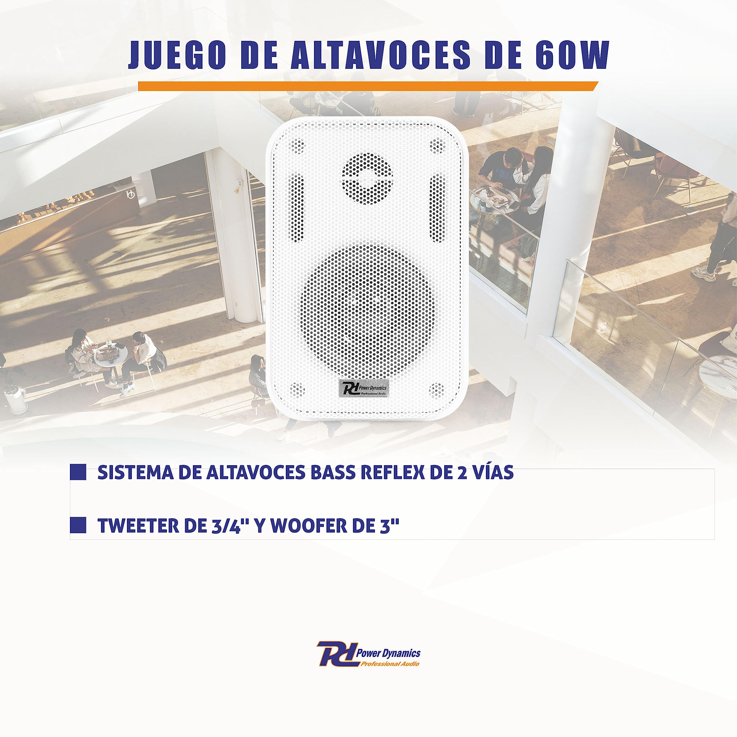 Power Dynamics BGO30 Altavoces pasivos de 2 vías de 60 W, woofer de 3", Interior o Exterior, Rejilla de Aluminio y Soporte de Montaje, Resistente a la Intemperie, Incluye Pareja, Color Blanco