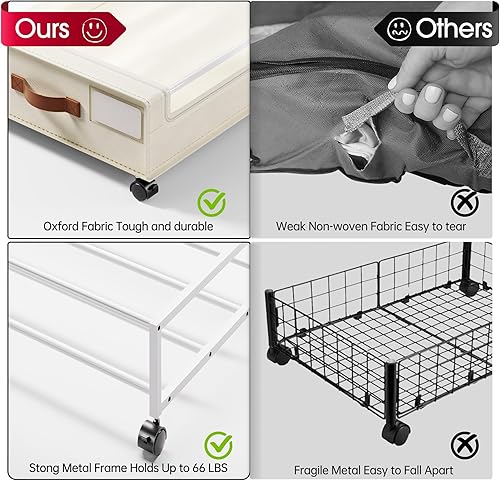 Miniatura 4 de Yecaye Almacenamiento debajo de la cama con ruedas, paquete de 2 contenedores de almacenamiento debajo de la cama, almacenamiento de zapatos debajo