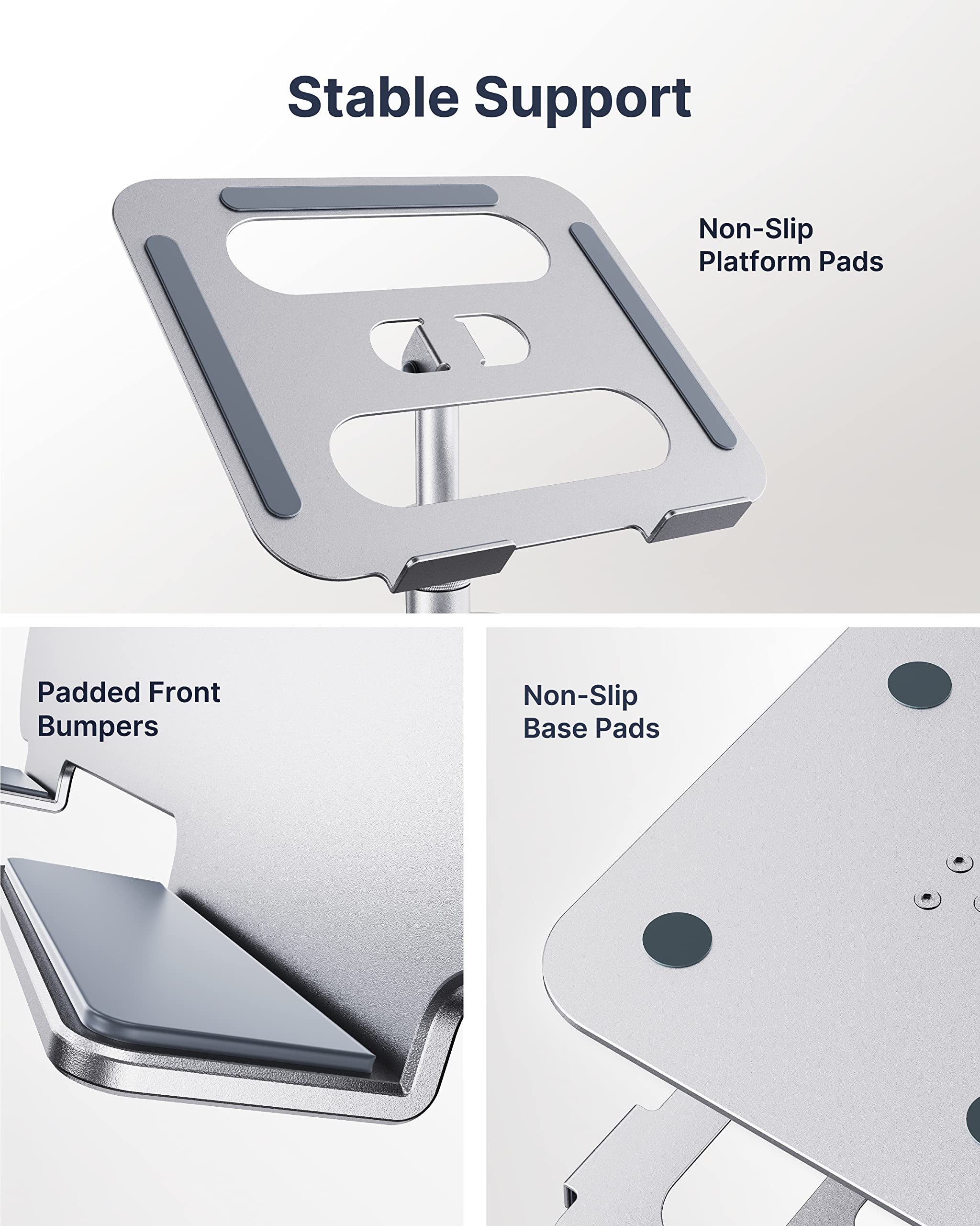 HUANUO Adjustable Laptop Stand with 360Â° Rotation, Aluminum Laptop Riser, Ergonomic Laptop Stand for Desk, Notebook Computer Stand Holder Compatible with 10-17â€?Laptops, Silver, HNLS05S