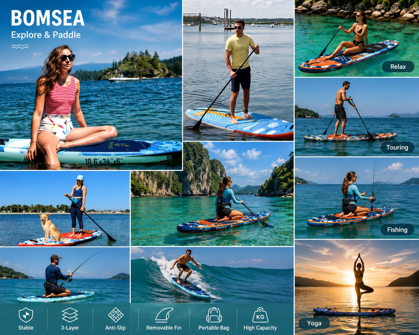 Sup Board，Paddle Board für Stand-up Paddling, SUPPaddel, Paddleboard, Stand-up Paddling Board, Doppel Paddel für SUP, Aufblasbare Boards für Wassersport,2 Personen Sitzplätze