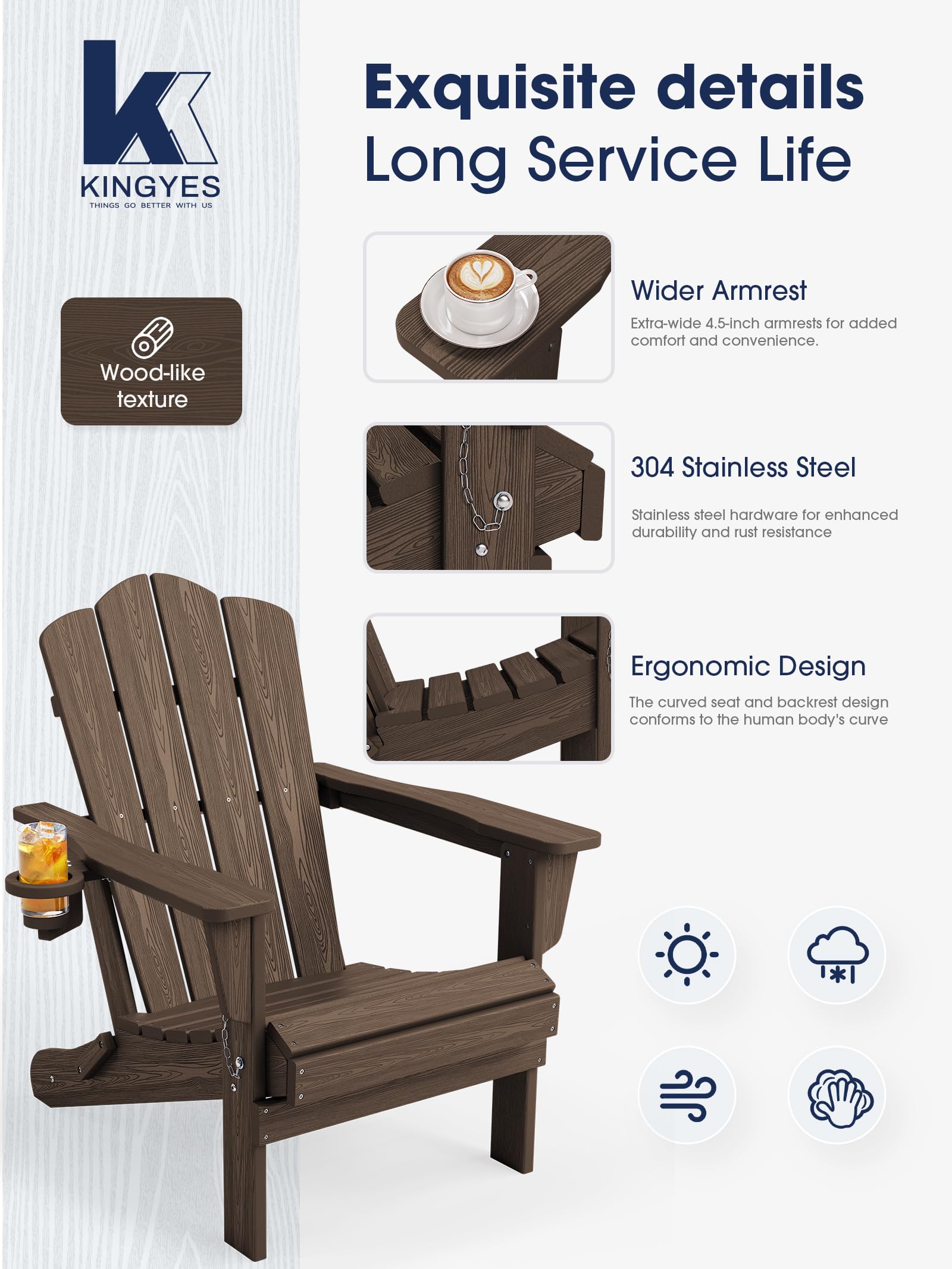 Amazon.com : KINGYES Folding Adirondack Chair Set of 2 with Cup