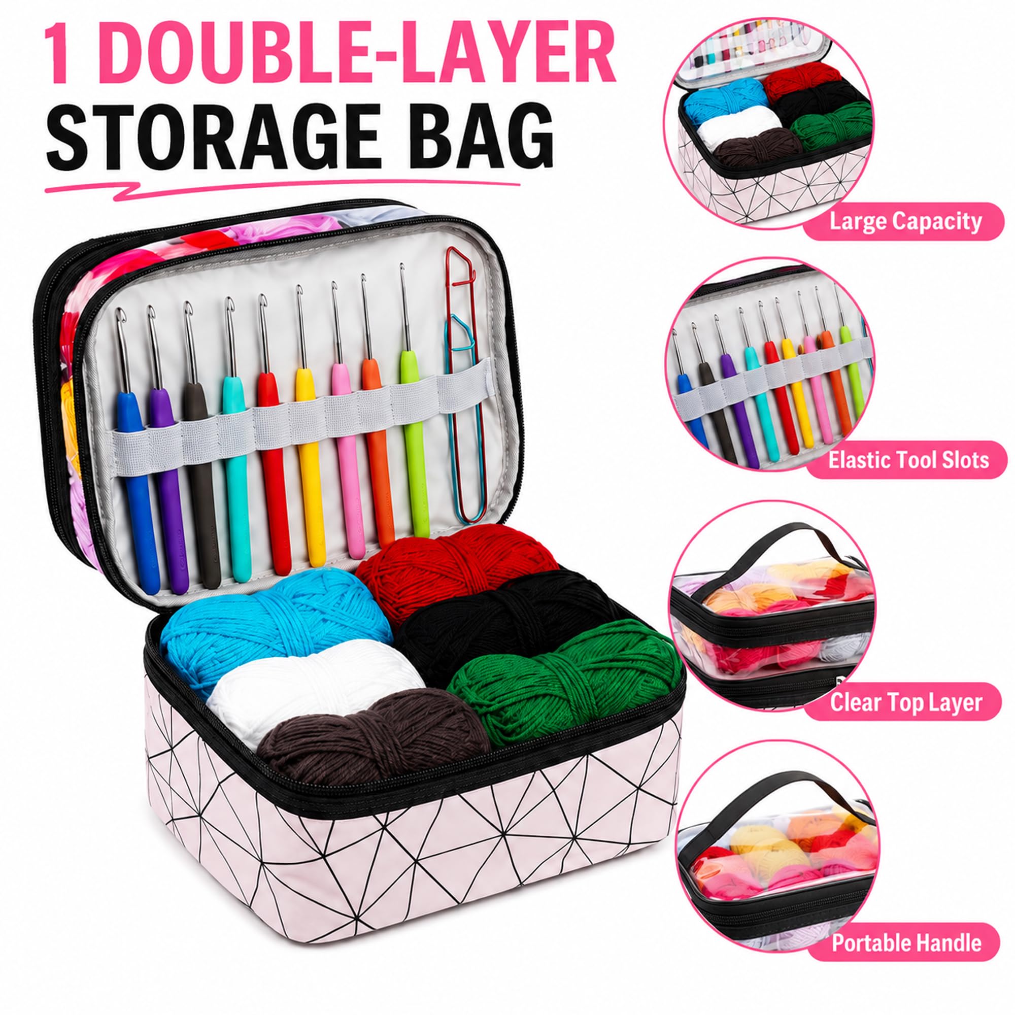 105 Teile Komplettes Häkel-Anfänger-Set mit 18 Garnknäueln, 9 Häkelnadeln mit weichem Griff, 16 Spitzenhäkelnadeln, Nadeln, Markern, Zählern und Tasche für Anfänger und Erwachsene