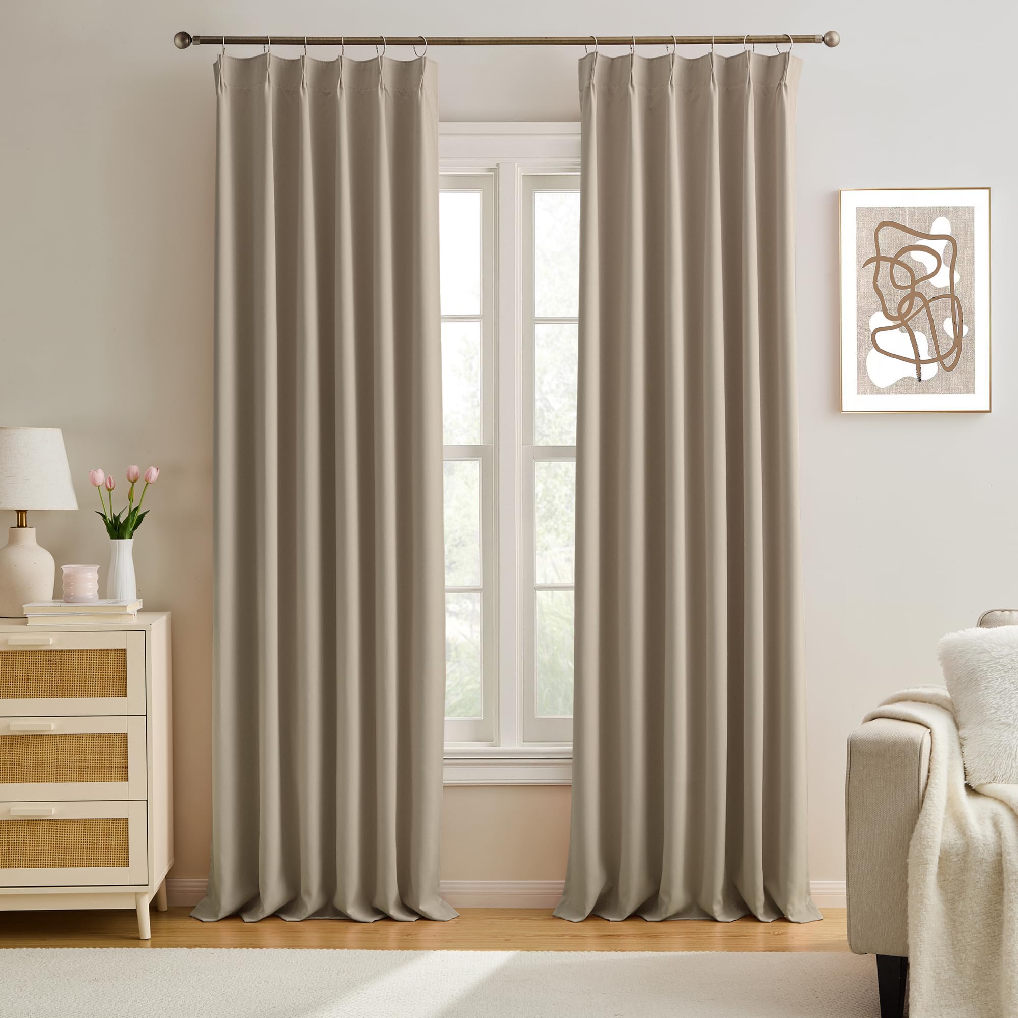 KEQIAOSUOCAI Pinch Pleated Window Curtain Panels 138 Inches Long Light Blocking Solid Ceiling Floor Pleated Curtains Hooks Track Privacy Memory Shape