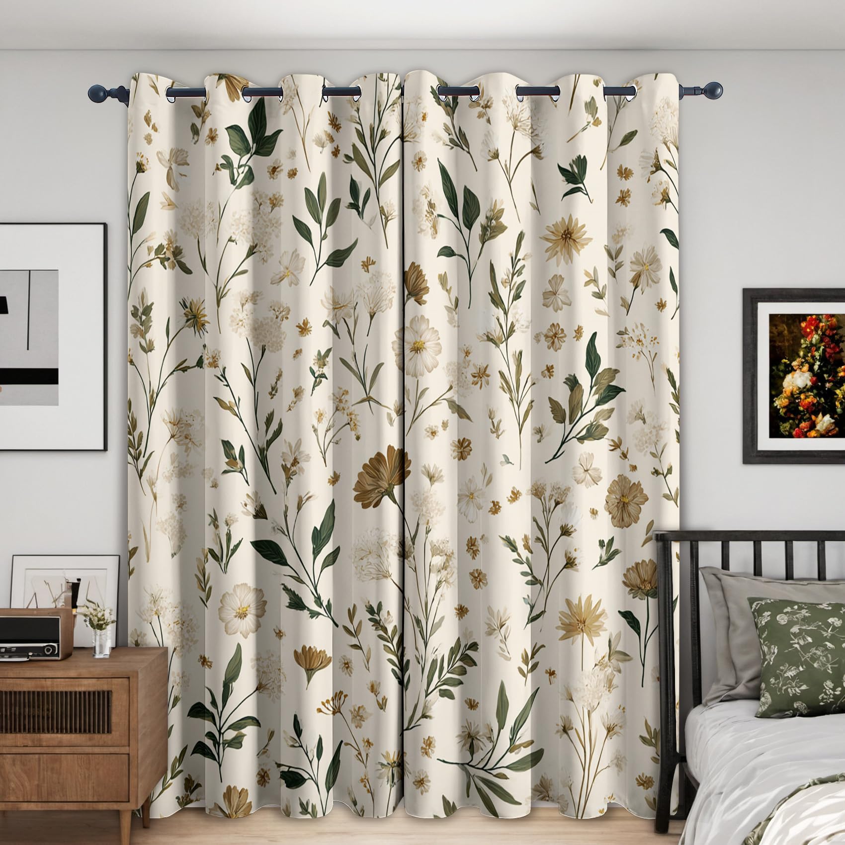 NIYAKA Vintage Floral Blackout Curtains for Living Room, Retro Botanical Flower Curtains for Bedroom, Thermal Insulated Eyelet Window Treatments 54 Drop, 2 Panels Drapes (W42 x L54)