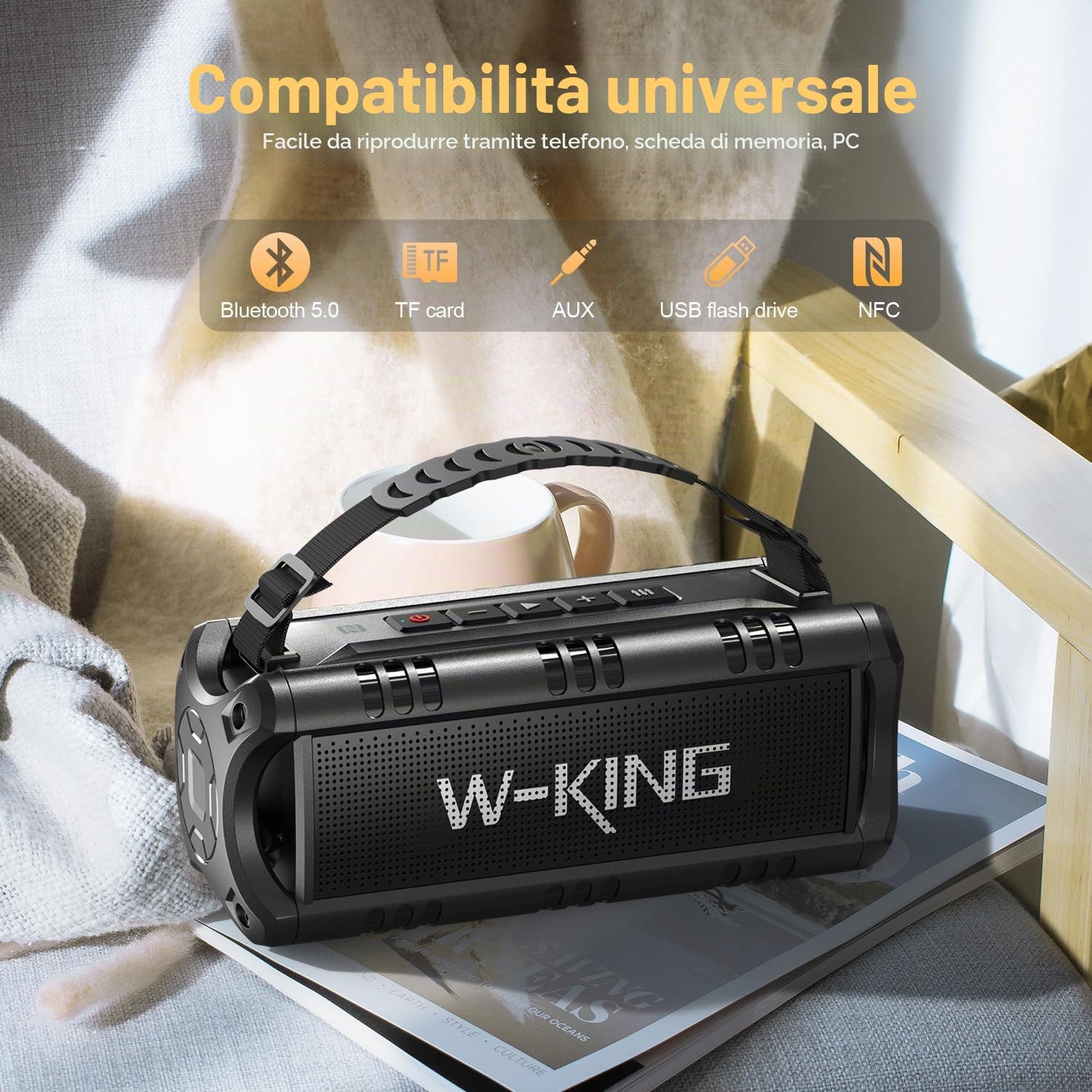 W-KING 30 W Altoparlante Bluetooth, altoparlante portatile, potente altoparlante, 24 ore di autonomia in lettura, batteria grande, scheda TF, chiavetta USB