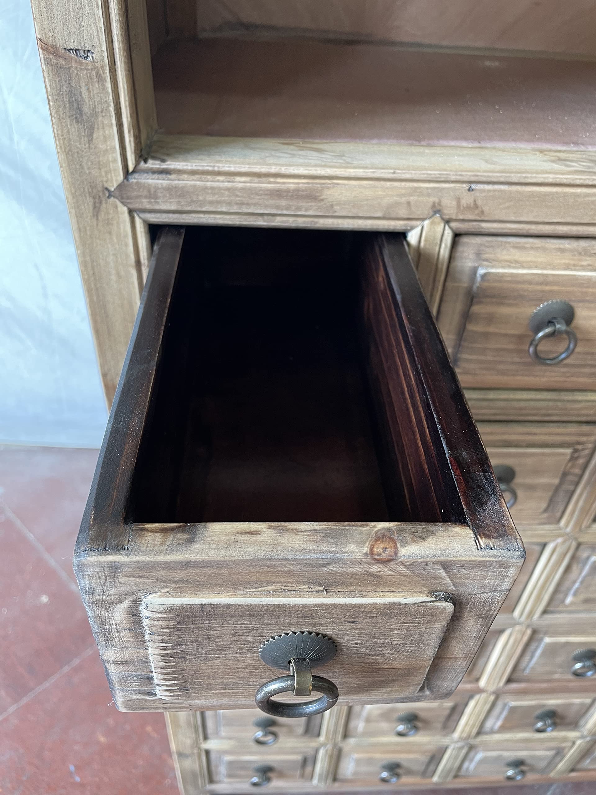 Antiker Apothekerschrank Aktenschrank Büroschrank Apotheke Schrank Sideboard Kommode Kommodenschrank Sideboardschrank mit 36 Schubladen Breite90xHöhe105cm Farbe Natur