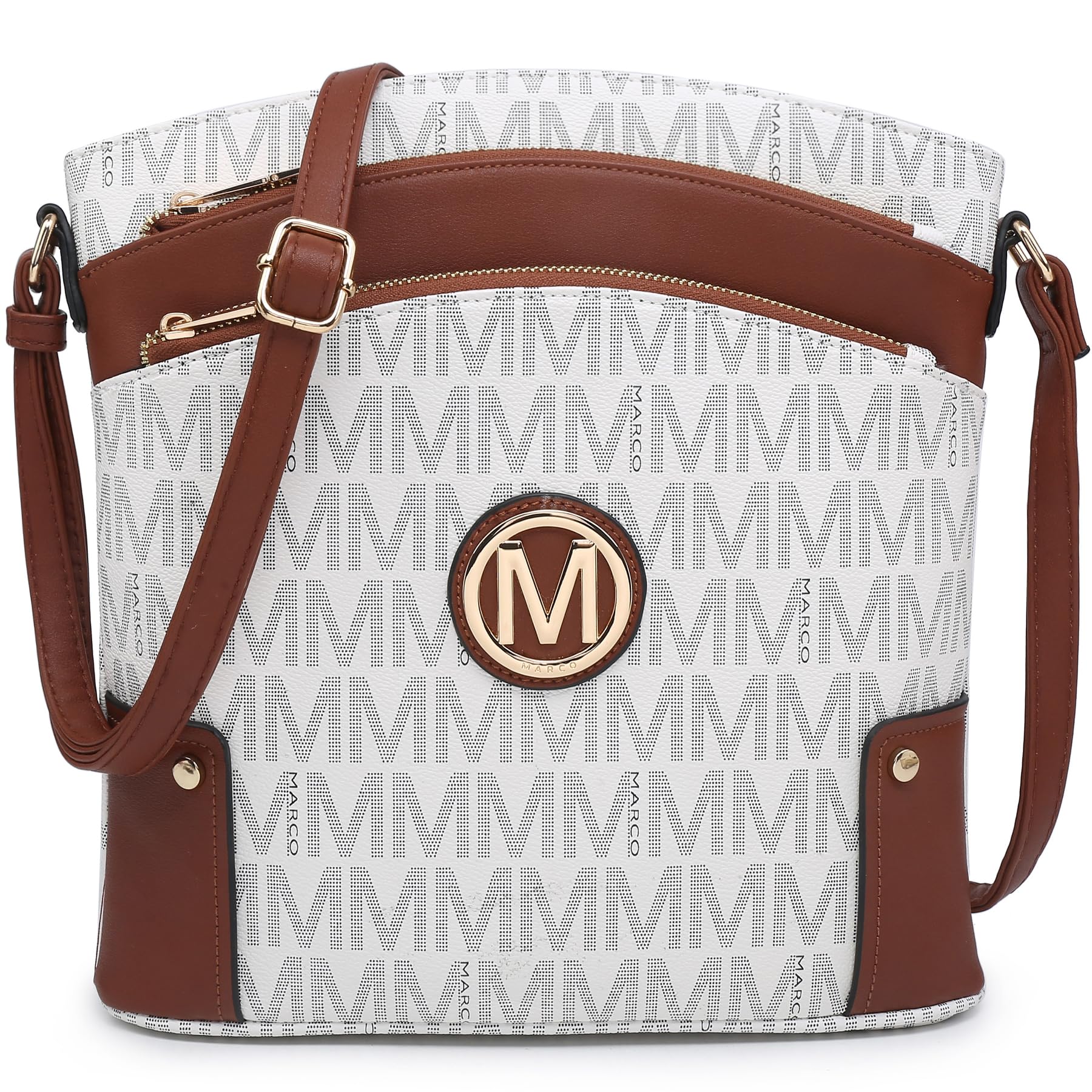 MARCO M KELLYWomen Crossbody Purses Multi Pockets Large Signature Monogram Zip Shoulder Bags Ladies PU Leather Handbag