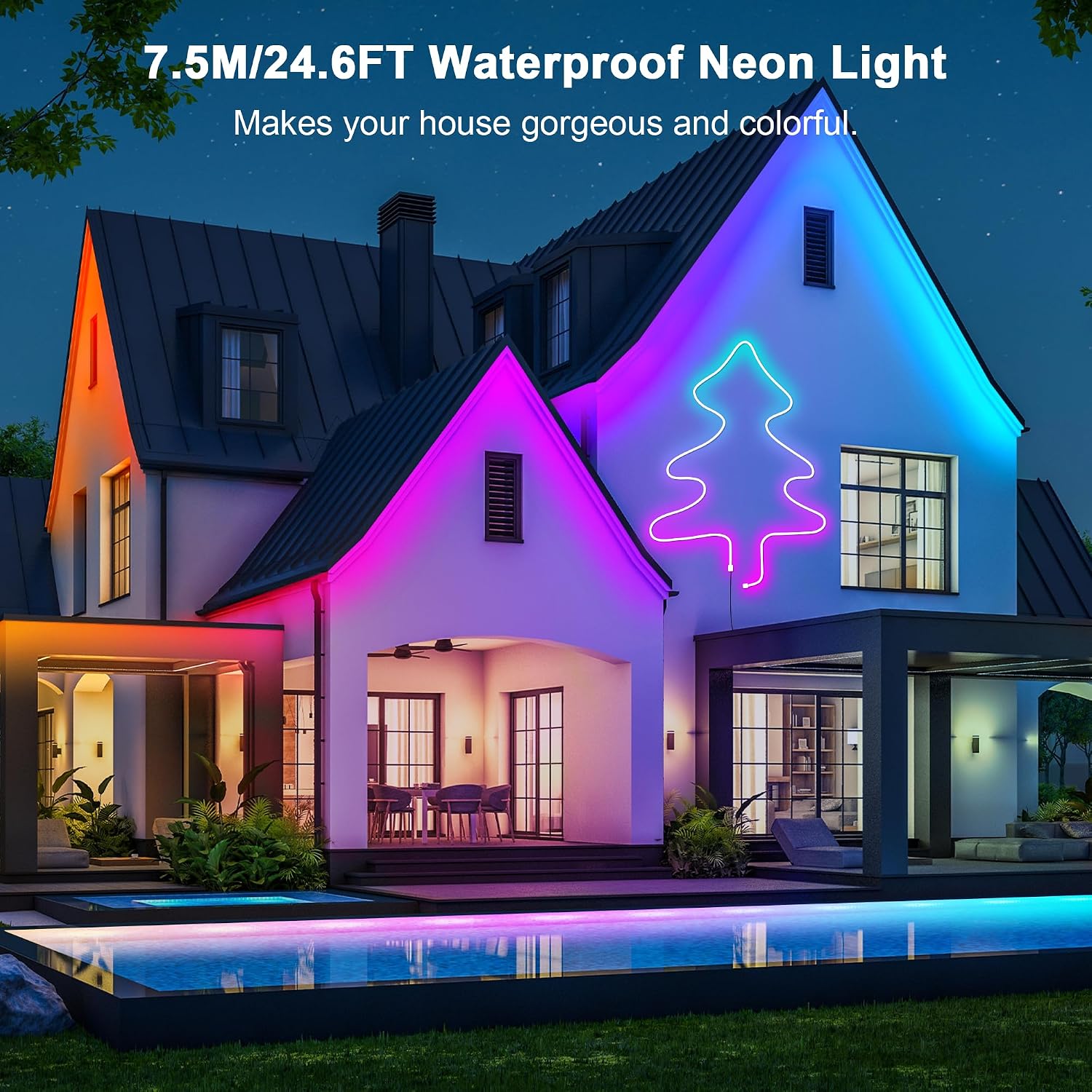 Cozylady RGB Neon Light LED Rope Light,Waterproof Bluetooth APP Remote Control Music Sync Strip Light,24V Flexible DIY Silicone Light for Bedroom Home Indoor Outdoor Decoration(20m/66ft)(7.5M/25Ft)