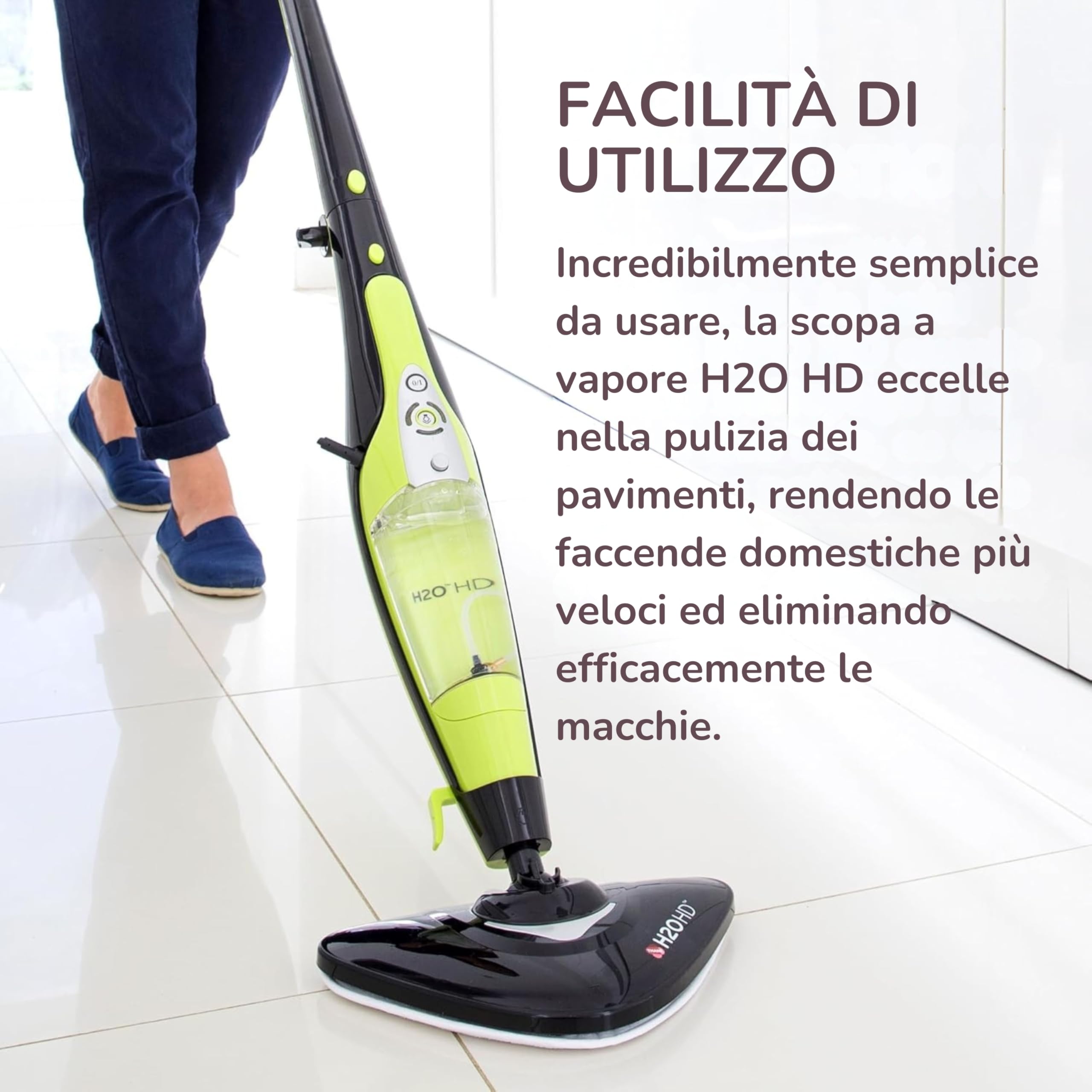 H2O HD PRO Scopa a Vapore 2 in 1 e Pulitore Portatile – 1500W, Serbatoio 450ml, Filtro Acqua + Sistema H2O E3 – Igienizza Pavimenti, Tappeti e Tessuti senza detergenti