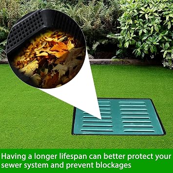 Large Drainage Catch Basin with Fiber Glass Grate and Debris Basket, French Drain Catch Basin with No Pre-Drilled Holes for Patios, Downspouts, Lawns, Municipal Plumbing (18x18x24 in)
