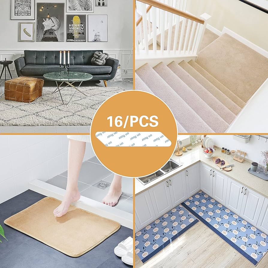 Daily Treasures Rug Gripper, 8Pcs Rug Grips With Dots Non Slip Adhesive, Anti-Slip Reusable Rug Carpet Grippers For Wooden & Hard Floors Fan Shaped Rug Pads To Keep Rugs In Place